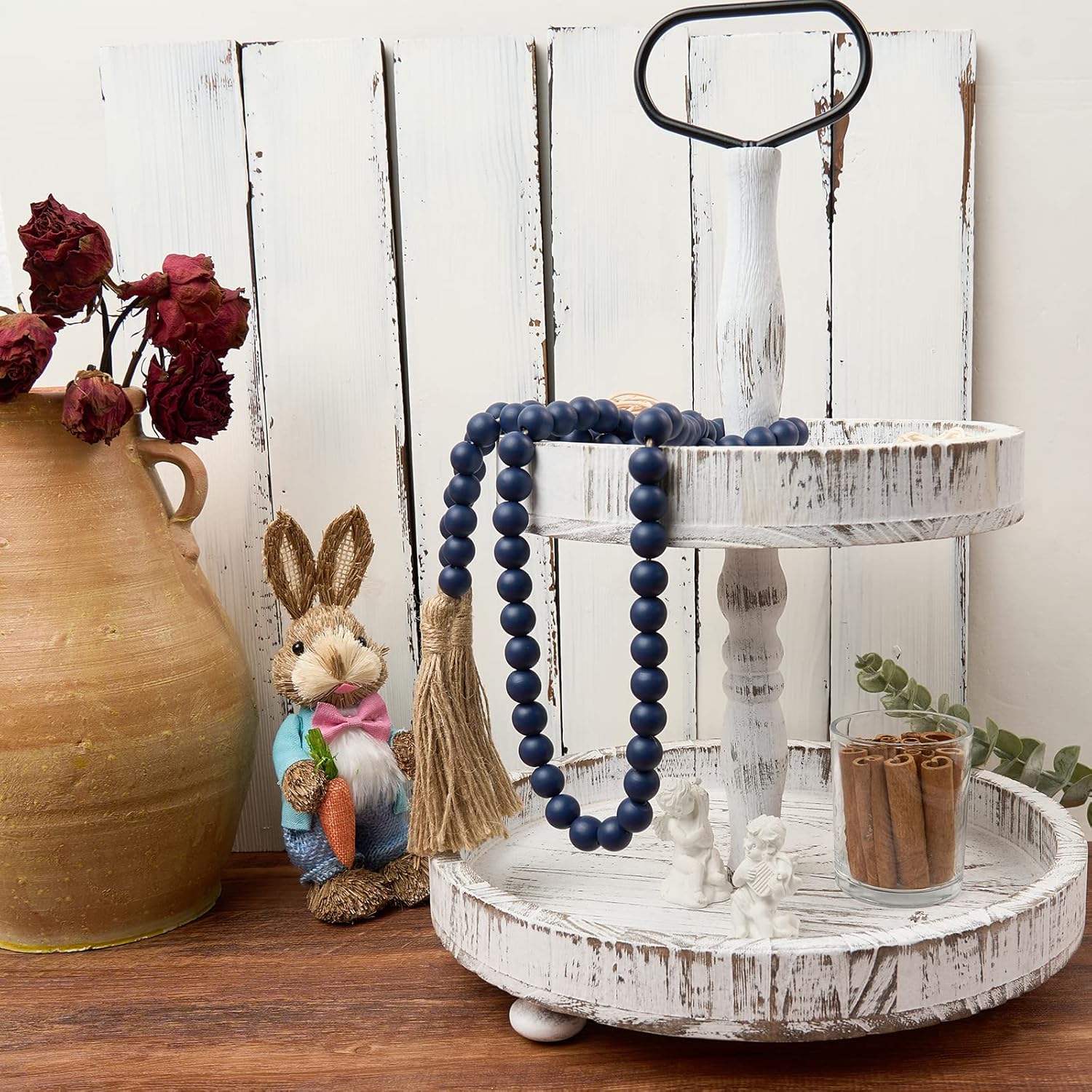OMISHE 59 Inch Wood Bead Garland with Tassels