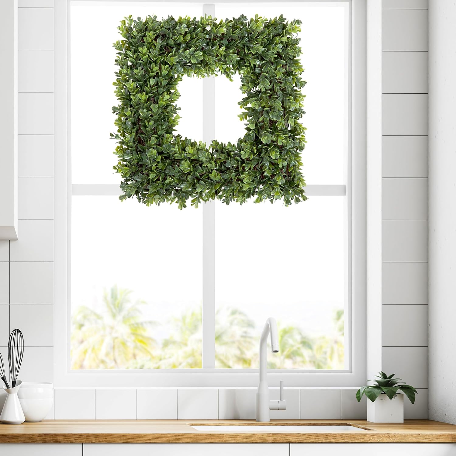 Pure Garden 165-Inch UV Resistant Boxwood Wreath for Front Door