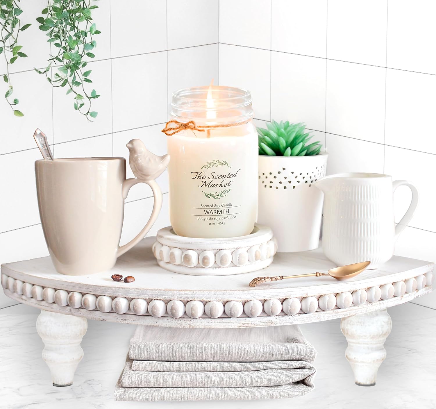 Rustic White Corner Pedestal Stand for Display