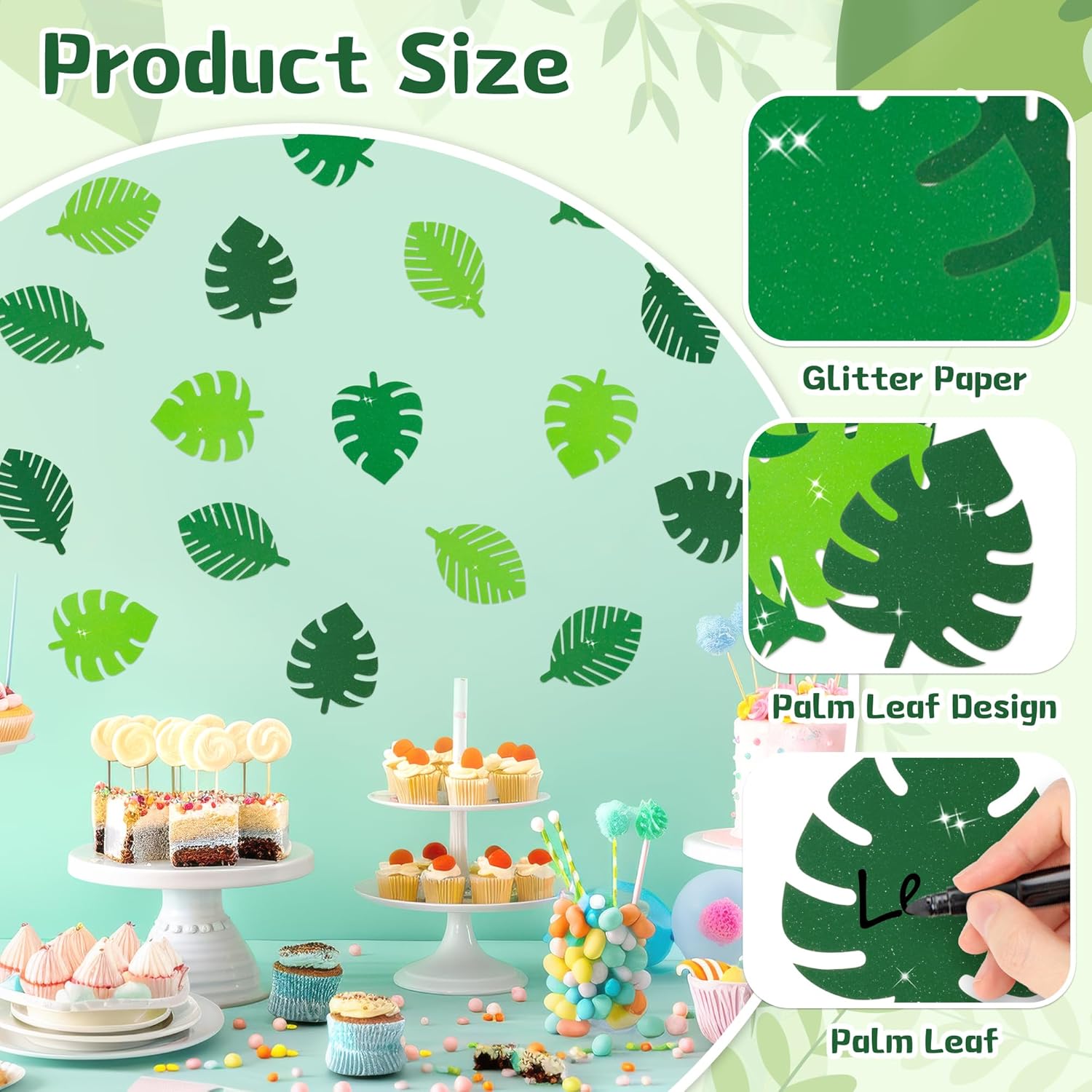 Palm Leaf Glitter Cutouts - 100pcs Tropical Decor Accents