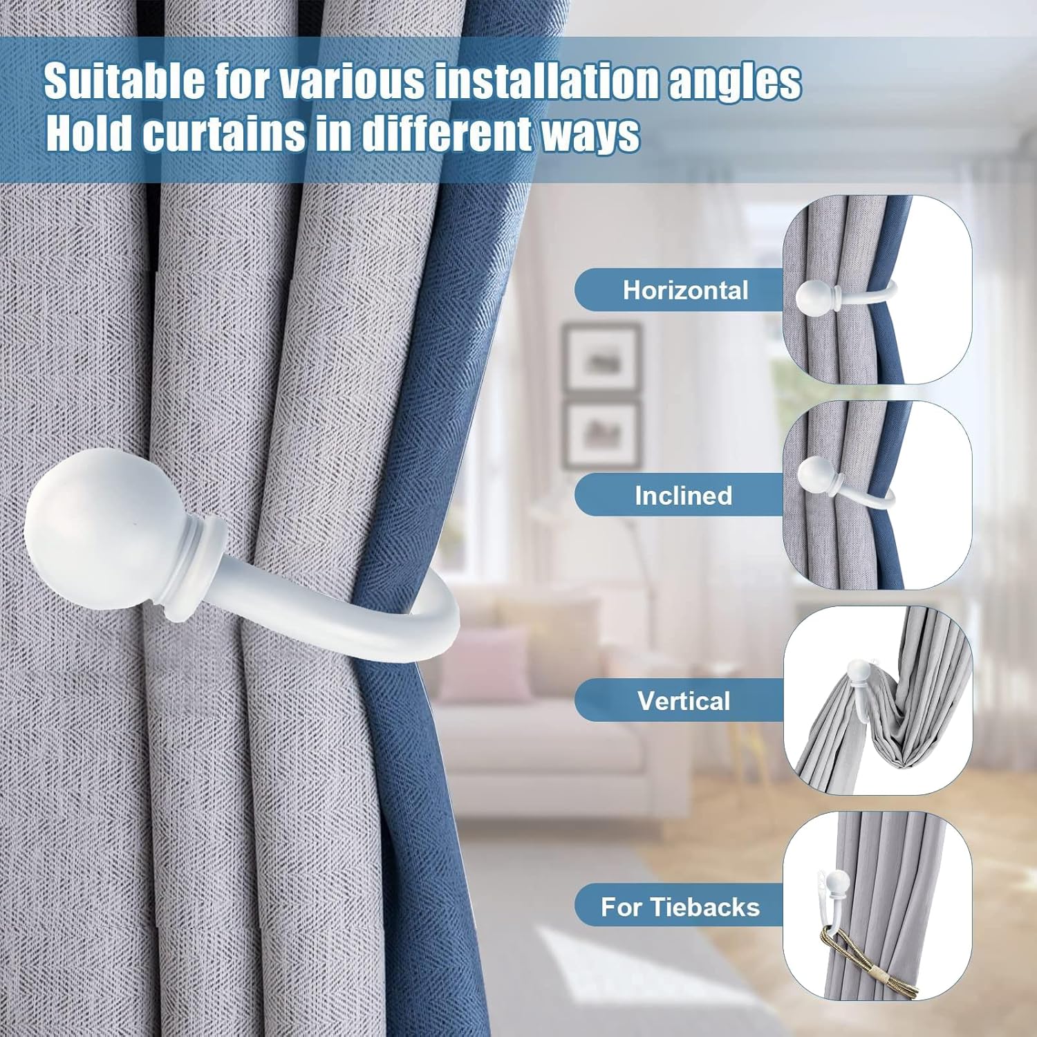 White Ball Finials Curtain Holdbacks 2pcs
