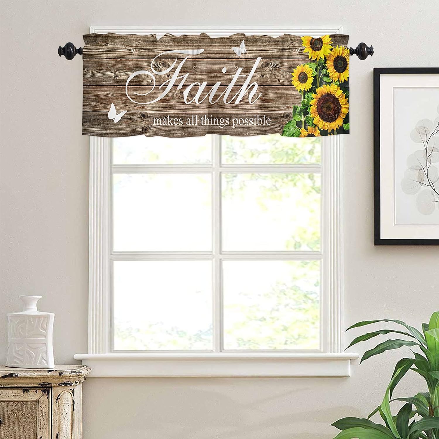 Sunflower Valance Curtain with Inspirational Quote
