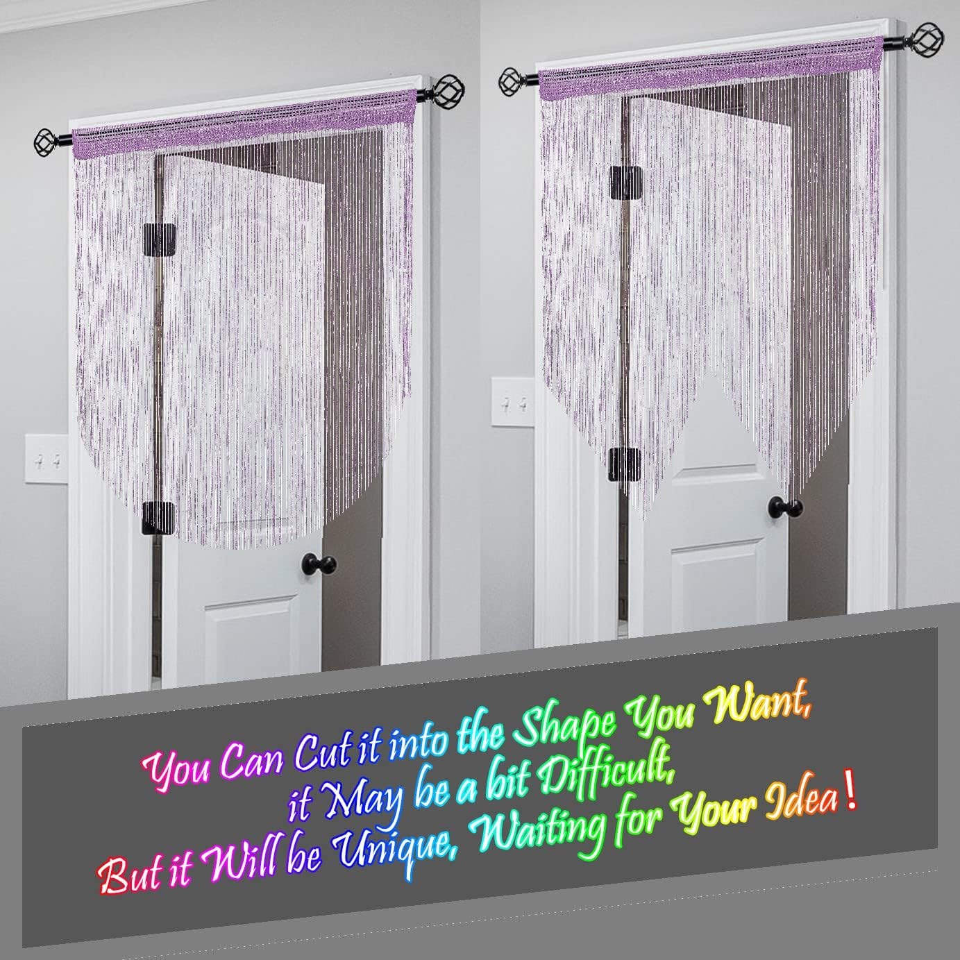 Beaded Curtain Panel with Tassels for Doorway Purple