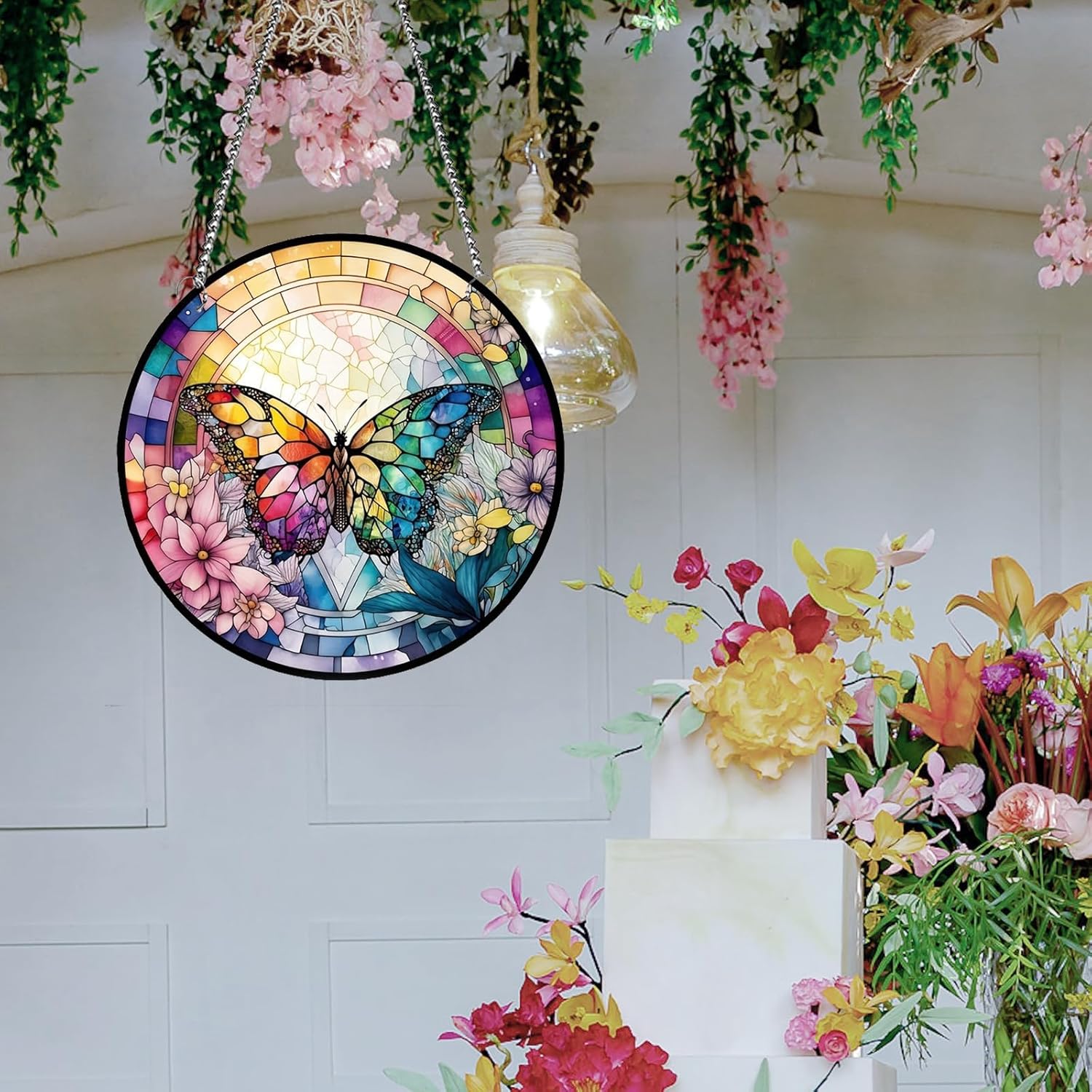 MATIHAY Rainbow Butterfly Wall Decor with Metal Chain
