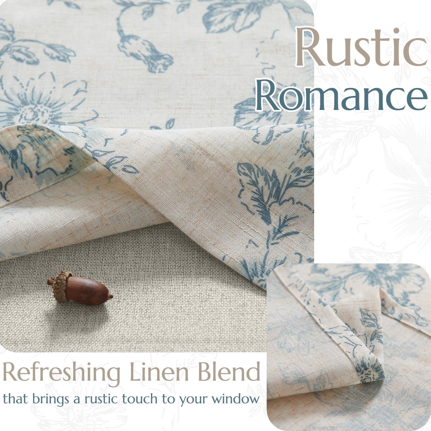 Jinchan Linen Floral Valance Double Layer 16 Inch