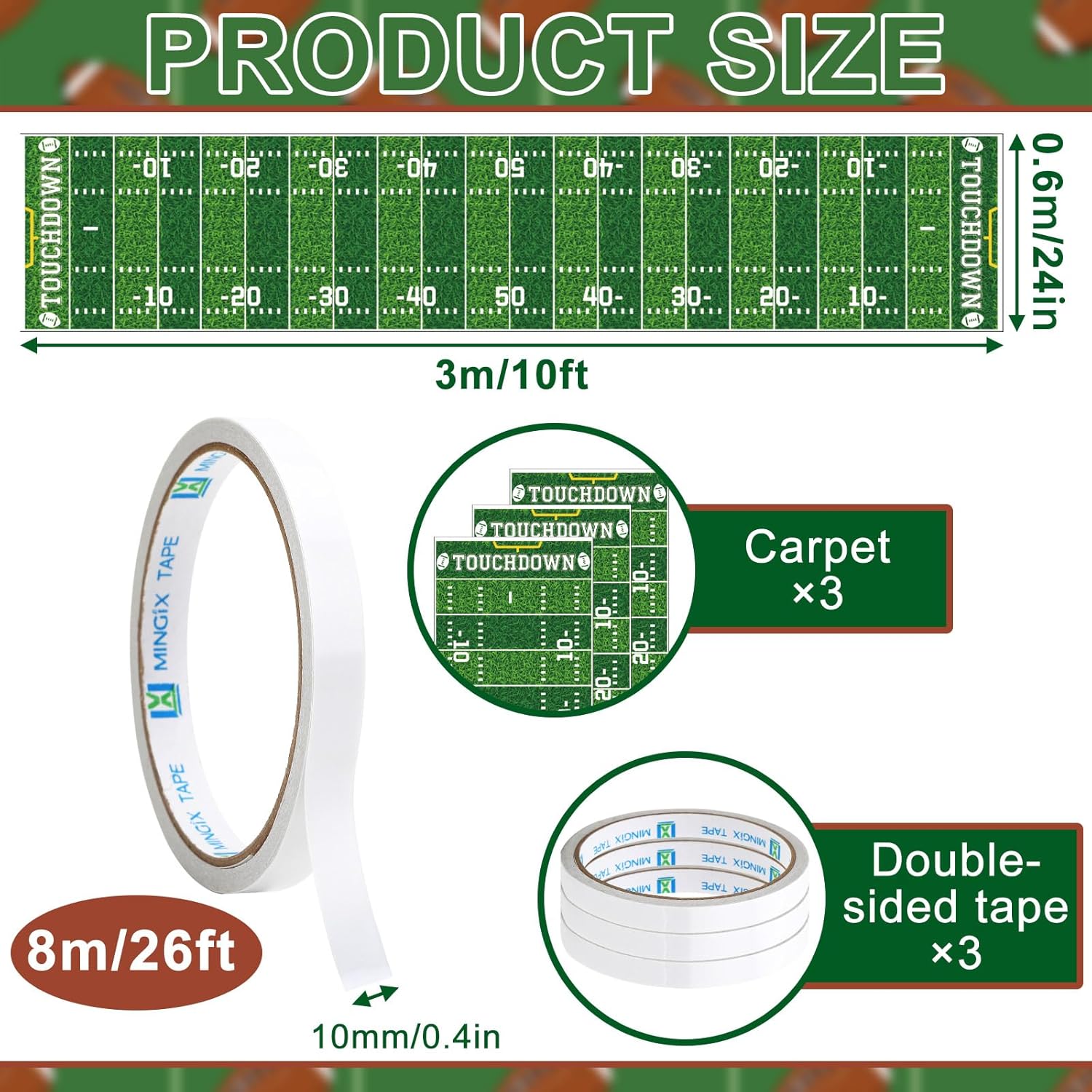 Jansun Football Field Runners 10 Ft for Game Day Party