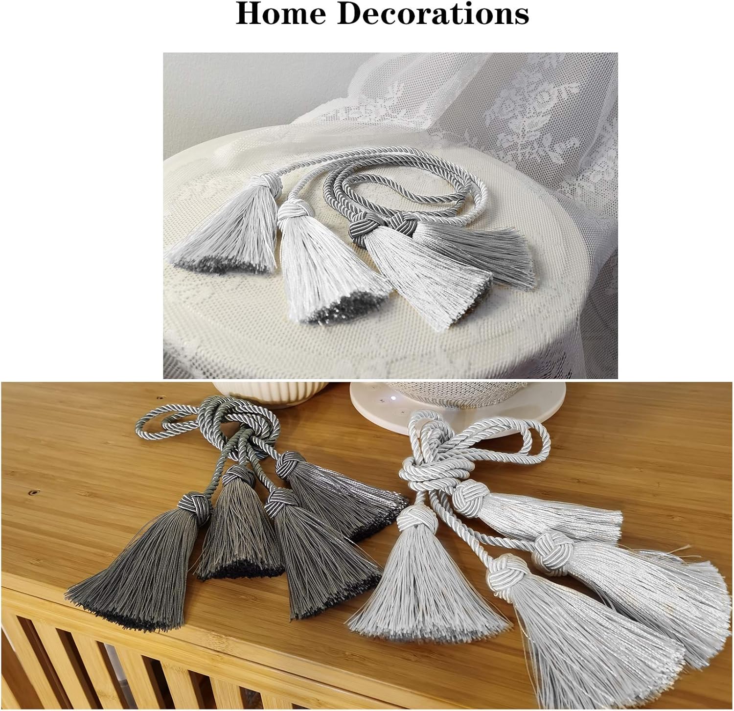Porlau White 2 Pack Tassel Curtain Tiebacks