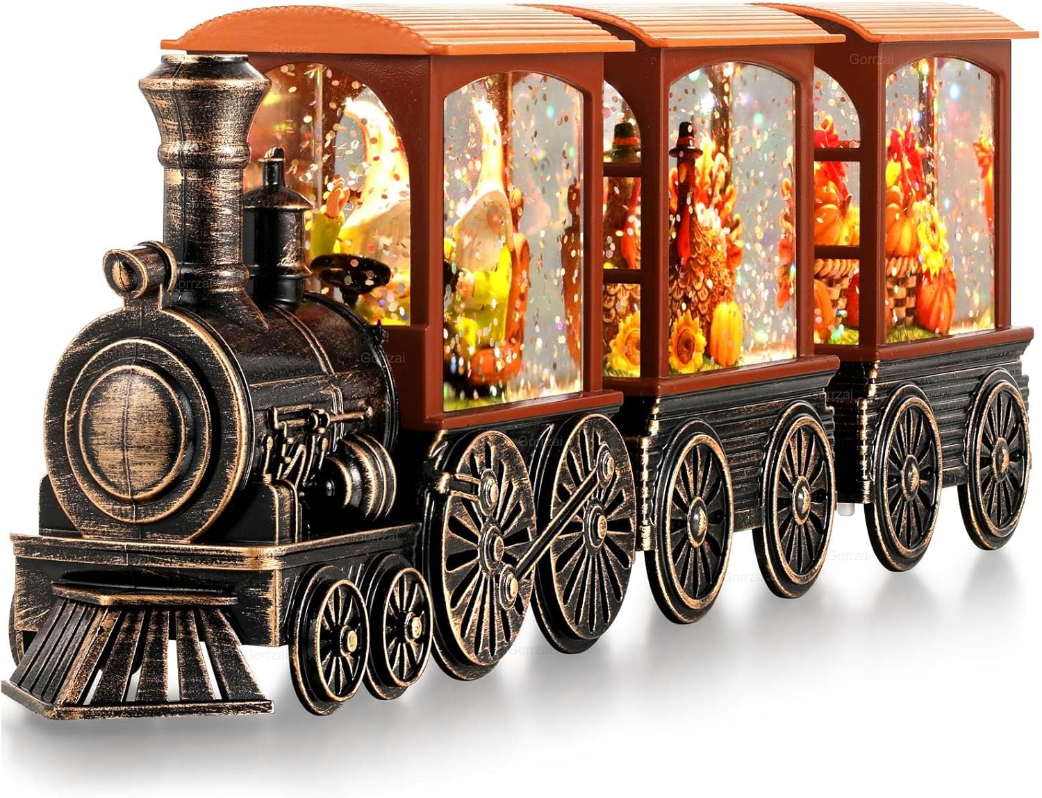Gorrzai Fall Snow Globe Lantern with Gnome Train Decor