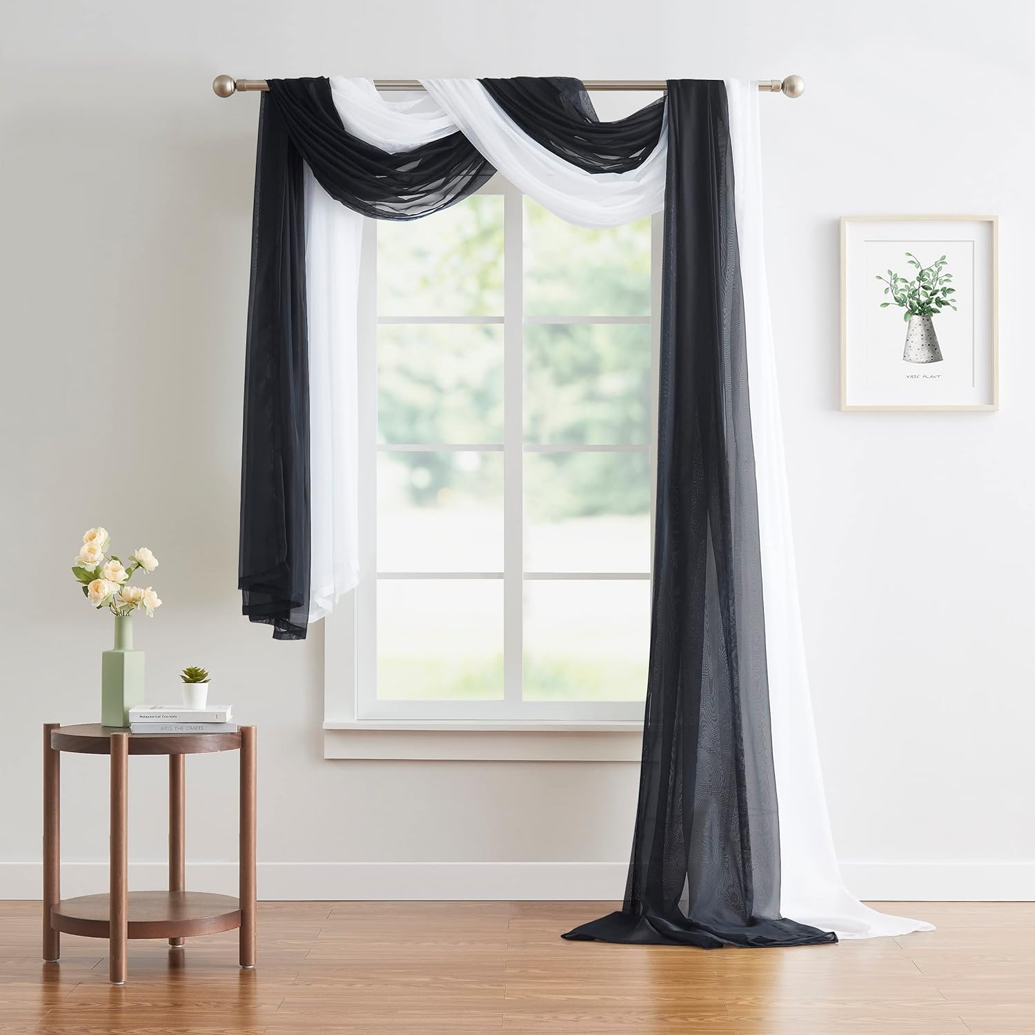 Warm Home Designs 12 Feet Long Sheer Black Window Scarf