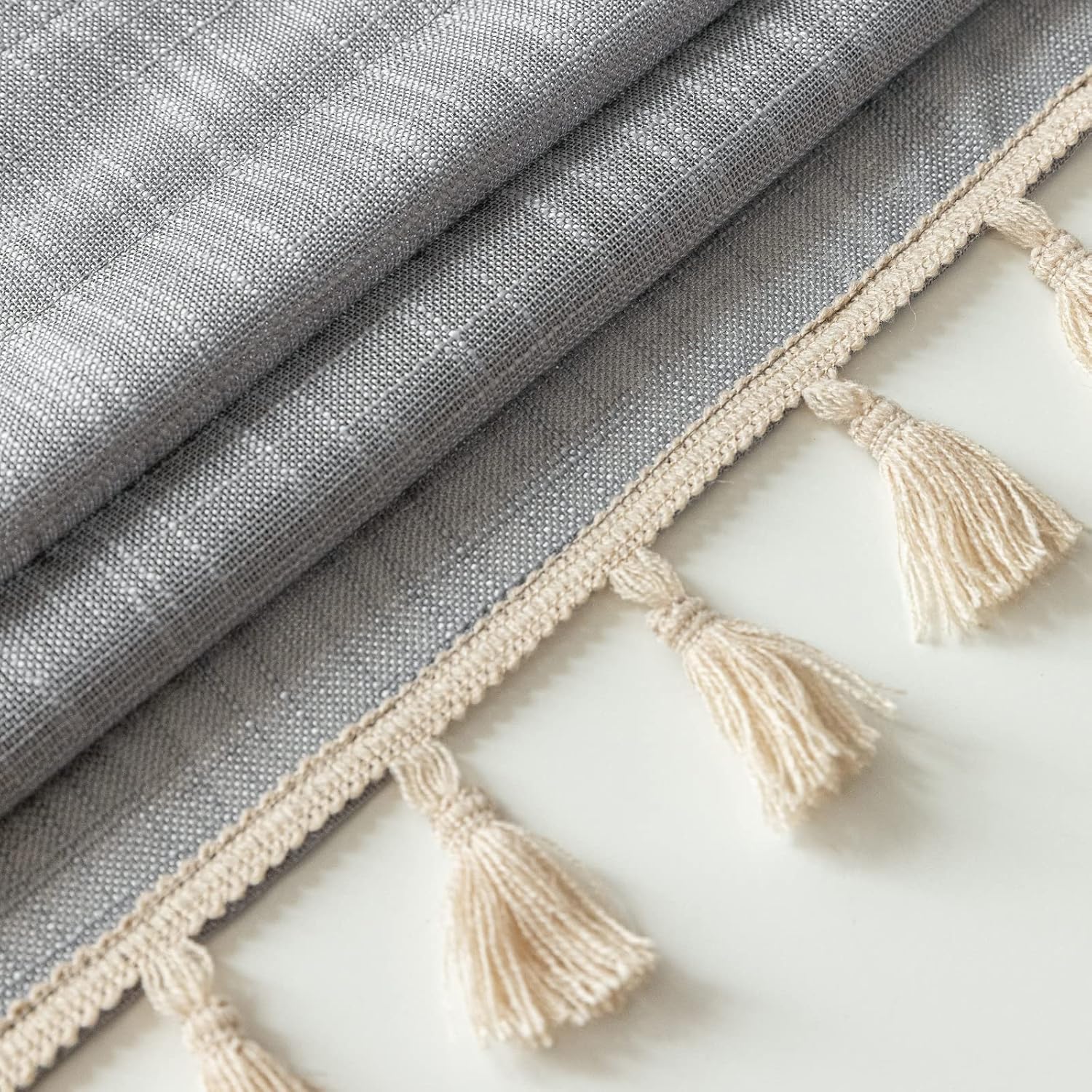 Beda Home Tassel Linen Swag Curtain Valance for Farmhouse Kitchen 1