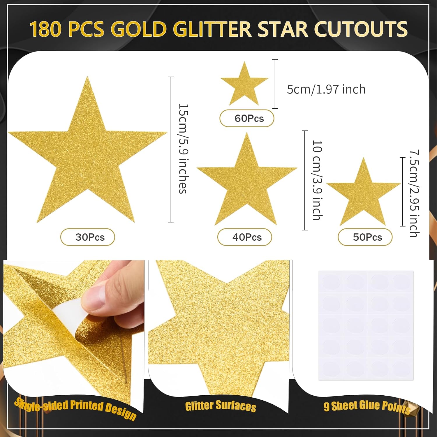 180 Pcs Gold Glitter Star Cutouts for Decorations