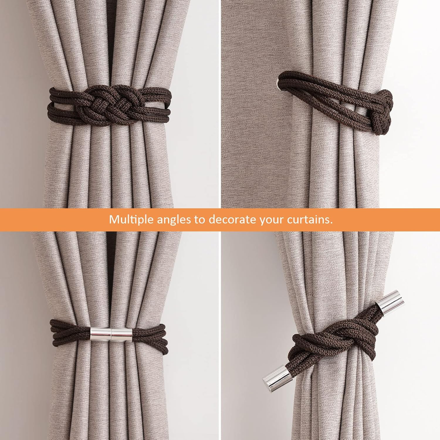 NICEEC 2 Pack Magnetic Curtain Tiebacks Coffee