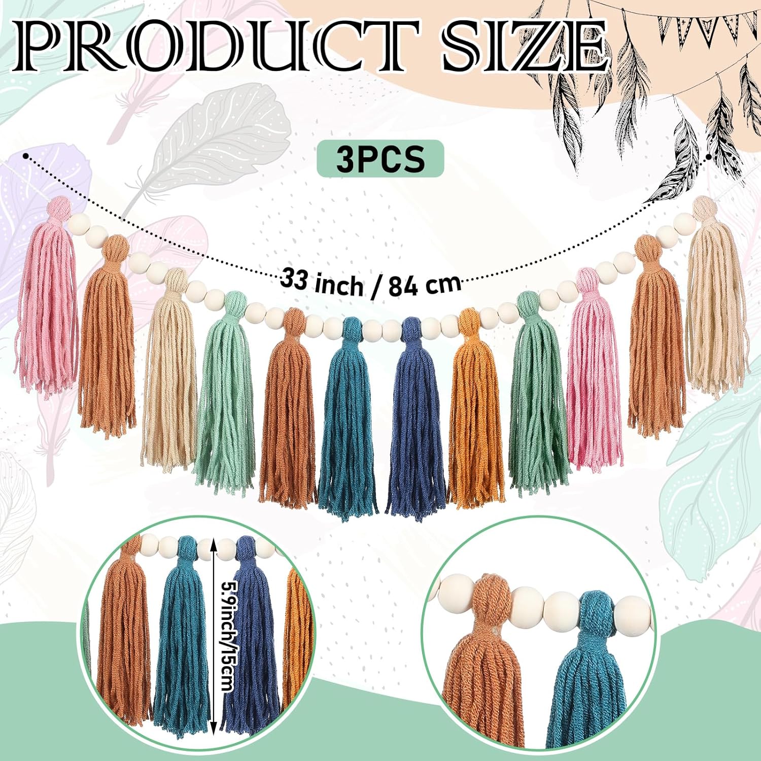 Zeyune 3 Pcs Boho Tassel Garland Wall Decor