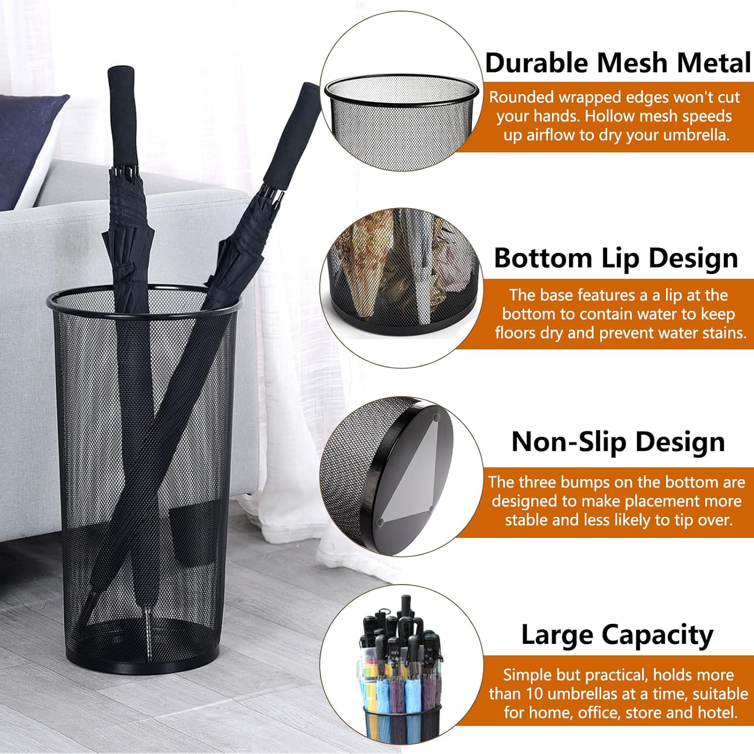 Youeon 2 Pack Black Metal Mesh Umbrella Stand