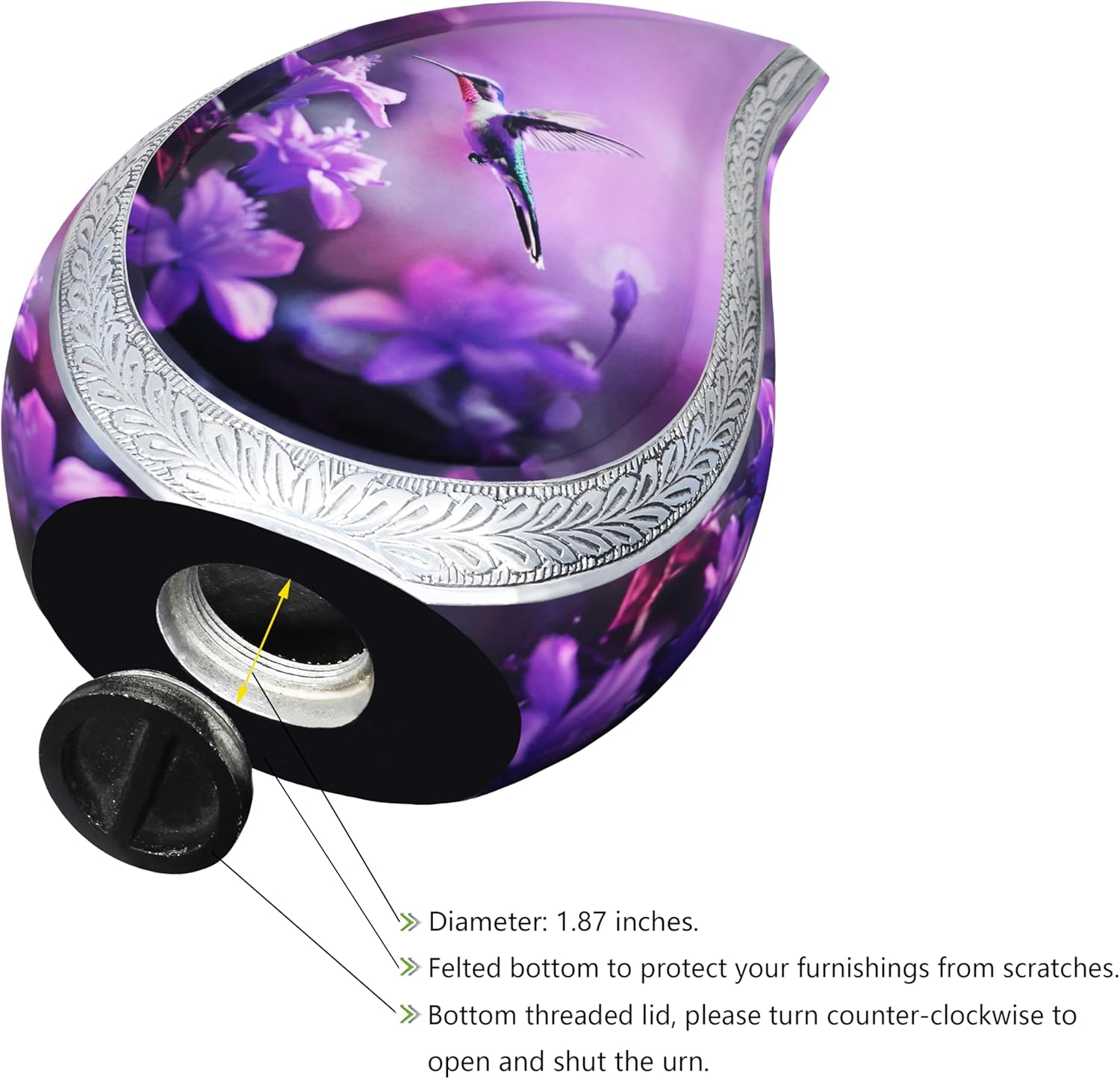 Naniurn Purple Flying Hummingbird Teardrop Urn
