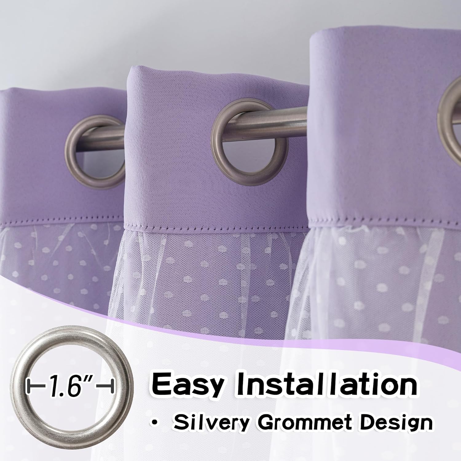 MYSKY HOME Lilac Double Layer Sheer Curtains 84 Inch 2 Panels Set