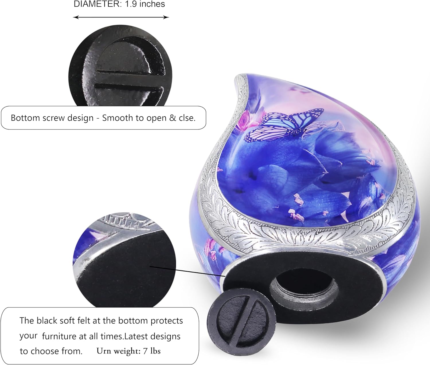 M MEILINXU Blue Butterflies Cremation Urn for Human Ashes