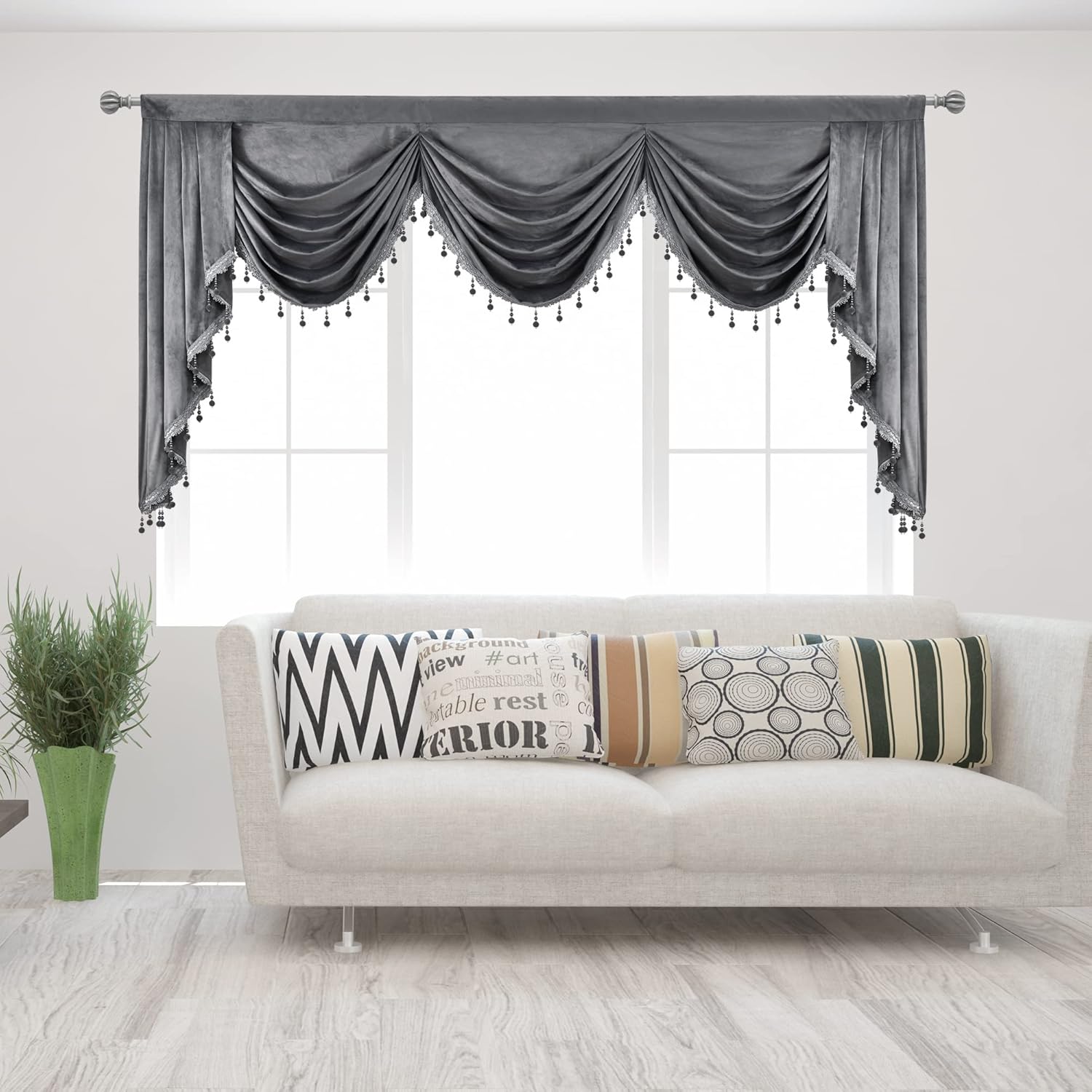 Gray Velvet Valance Swag for Bedroom and Living Room