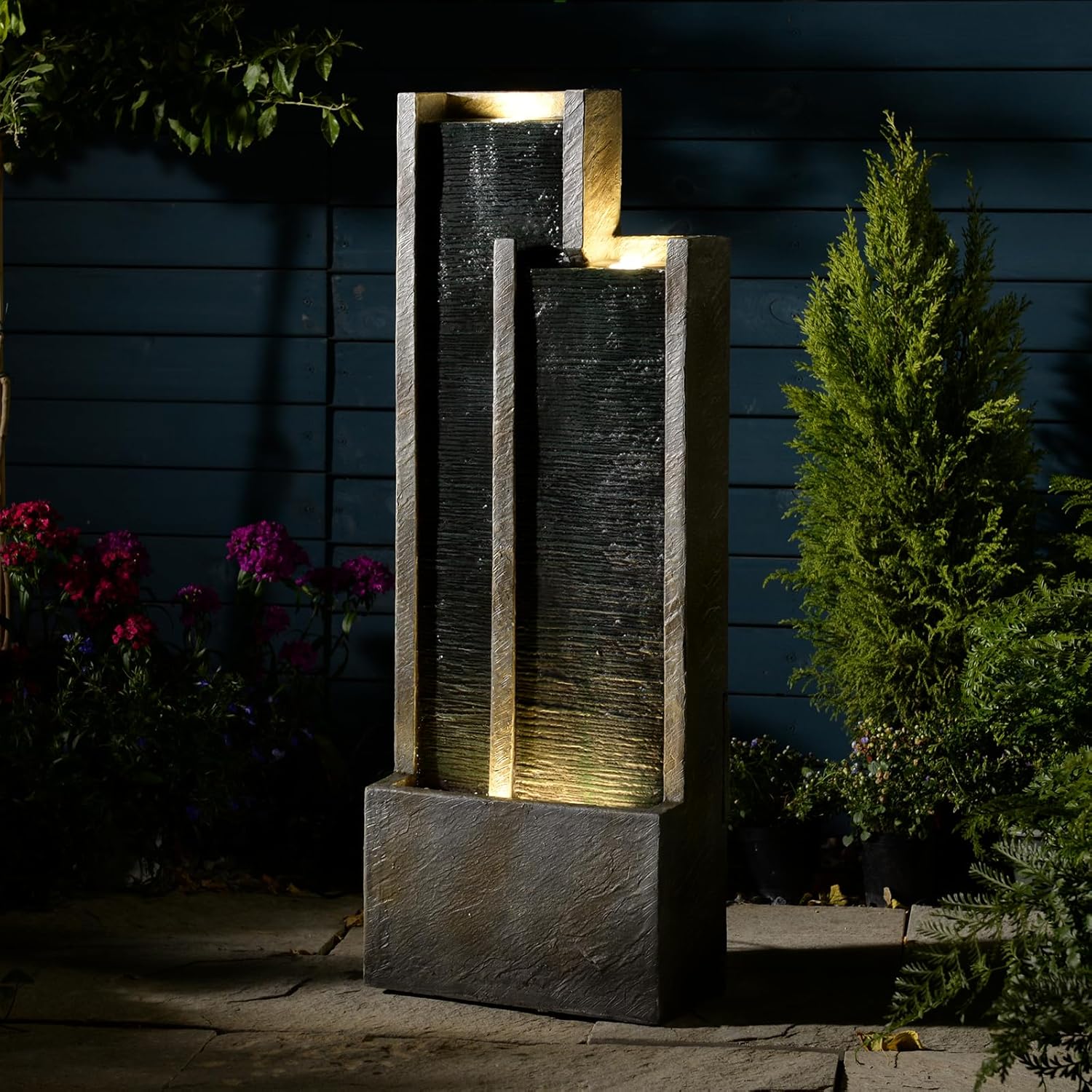 354 Inch Modern Waterfall Fountain with Lights and Gentle Flow
