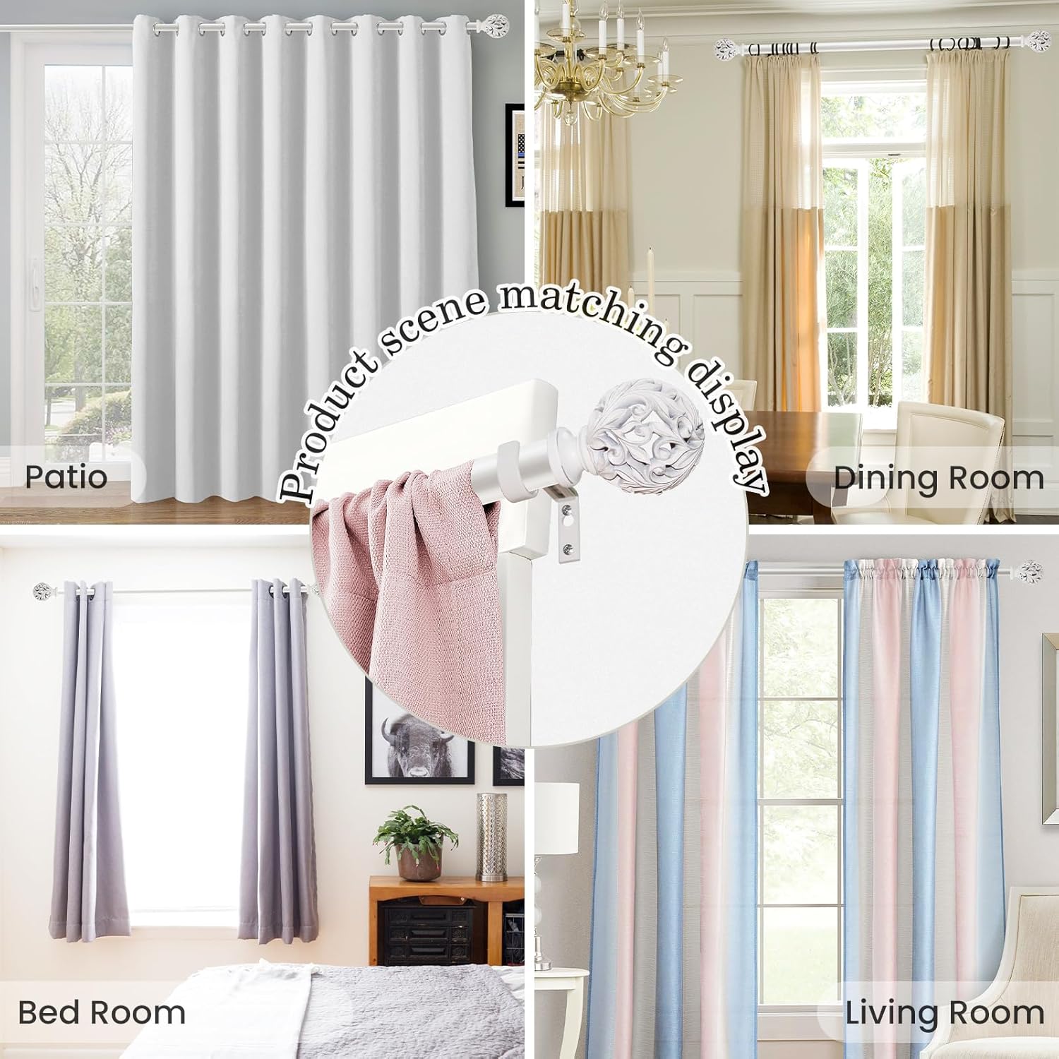 Weathered White Adjustable Curtain Rods 36-88 Inch