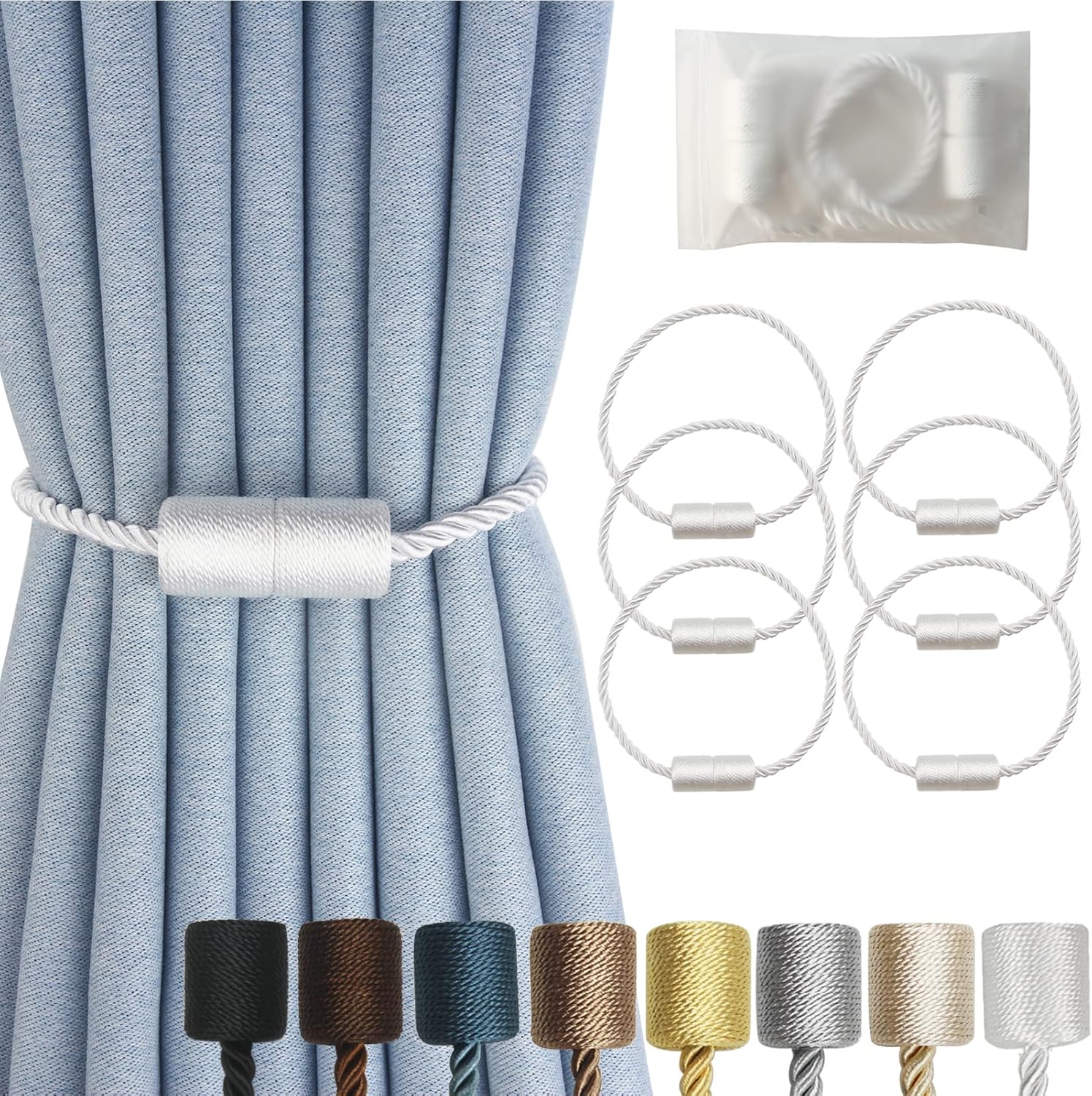 Modern Magnetic Curtain Tiebacks 6 Pack White Holdbacks