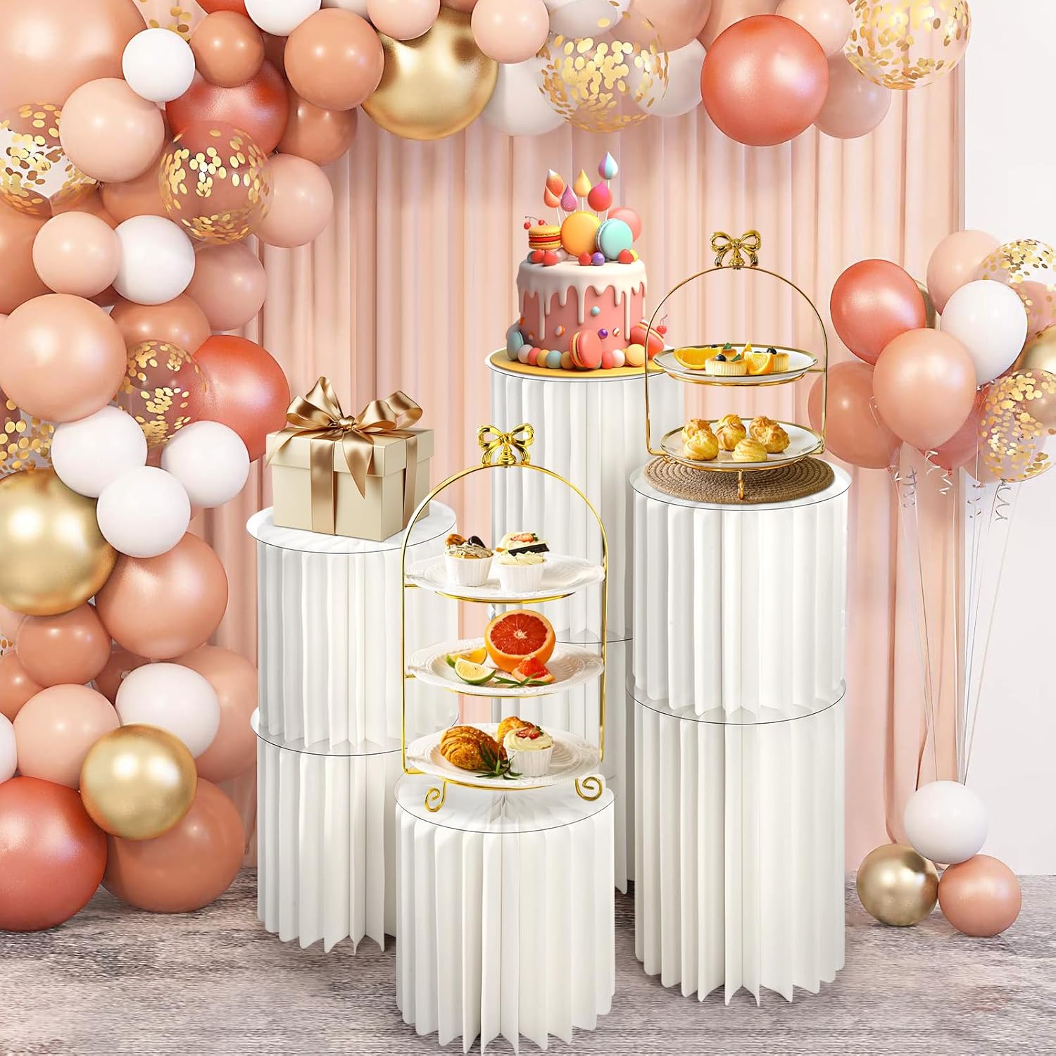 Dyna-Living 7PCS Foldable Cylinder Pedestal Stand Set