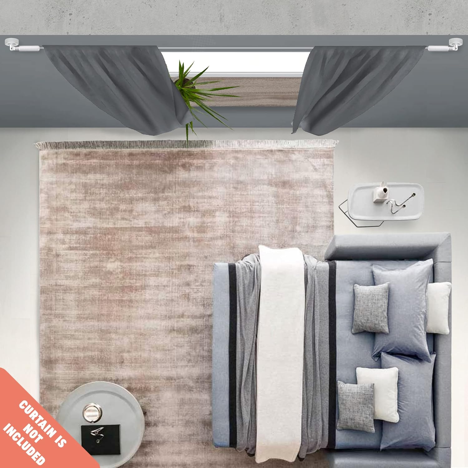 Stylish Curtain Wire System - 16ft Stainless Steel Room Divider Rod