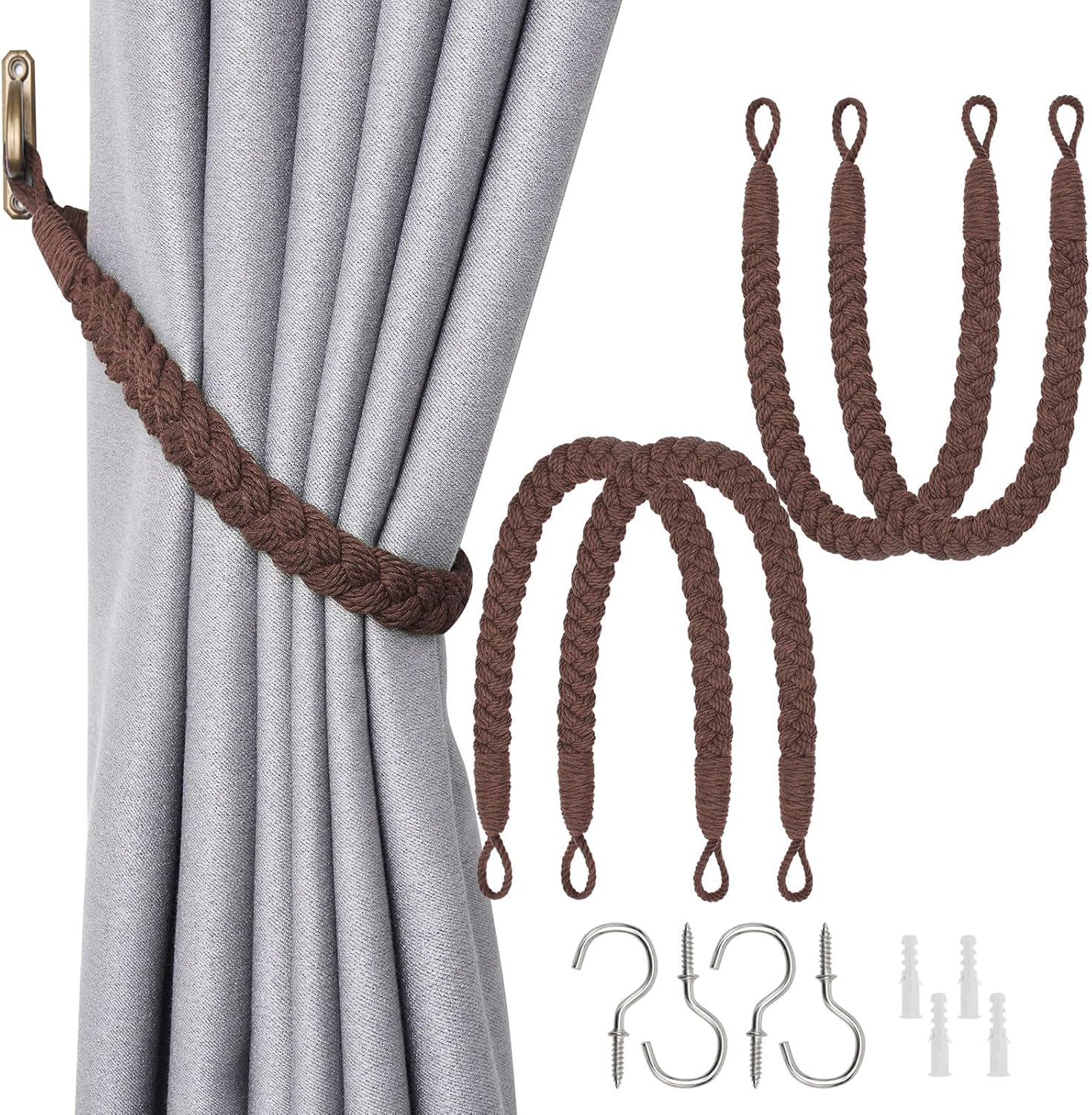 NICEEC 4 Pack Natural Cotton Rope Curtain Tiebacks