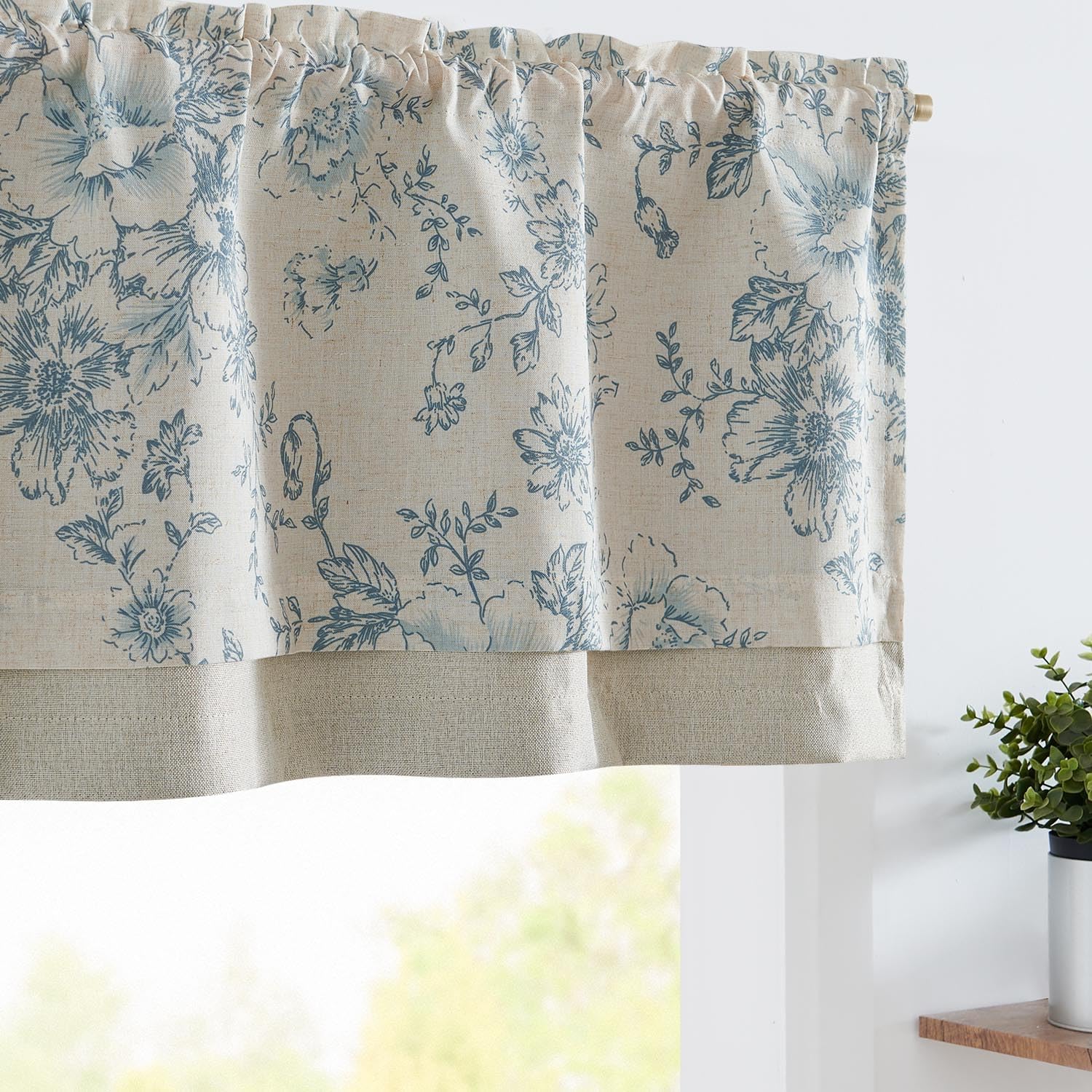 Jinchan Linen Floral Valance Double Layer 16 Inch