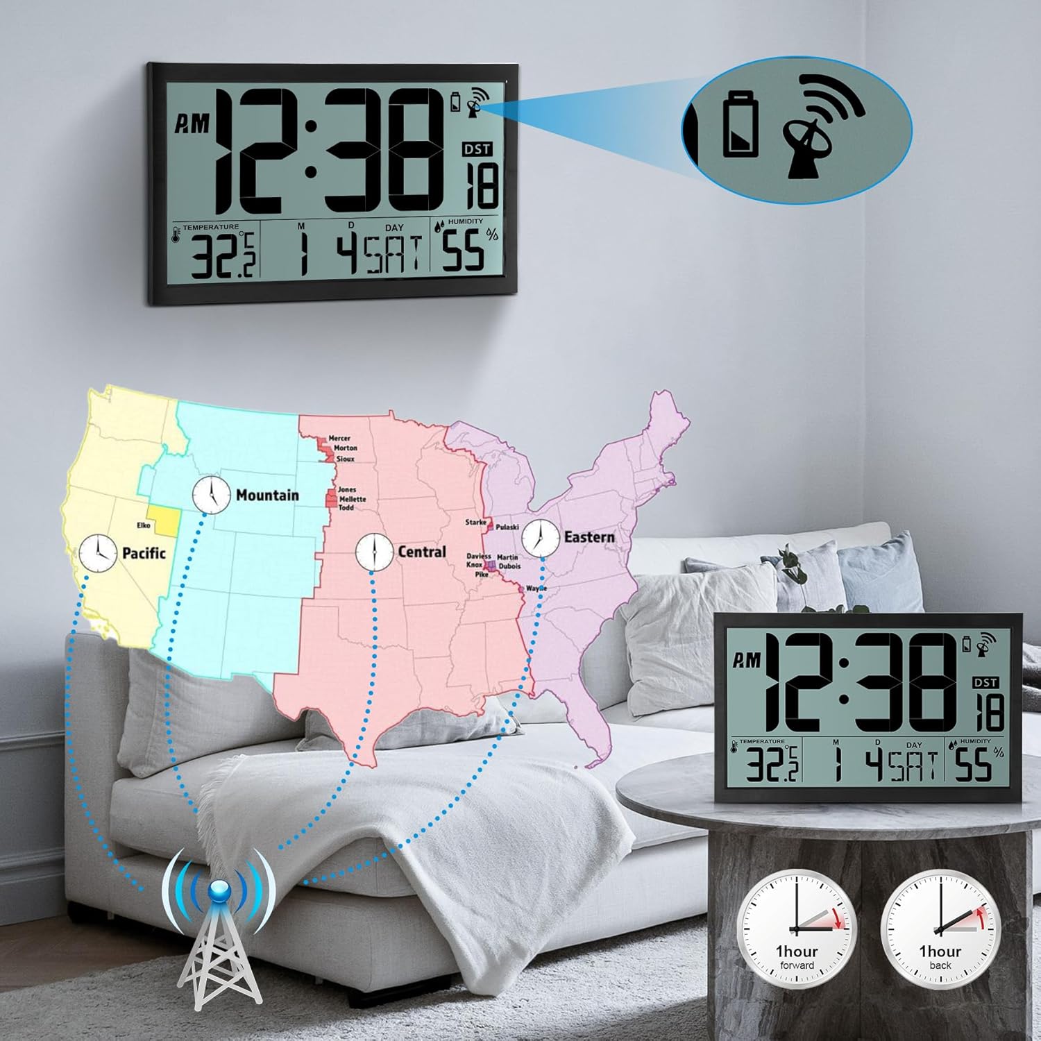 SZELAM Atomic Wall Clock with Digital Calendar and Indoor Climate Display