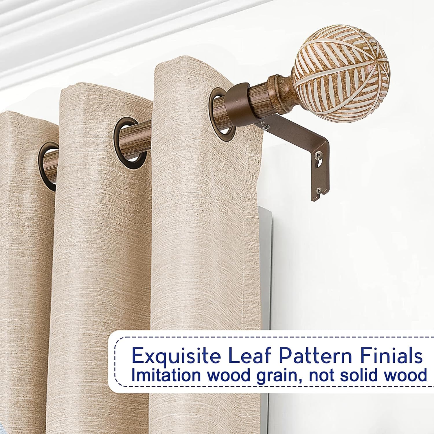 Adjustable Wood Curtain Rods 72-144 Inch 2 Pack Heavy Duty