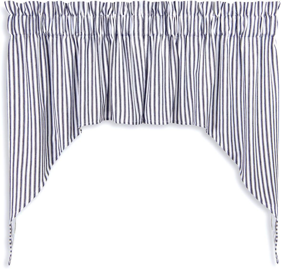 Cackleberry Home Navy Blue White Ticking Stripe Swag Curtains