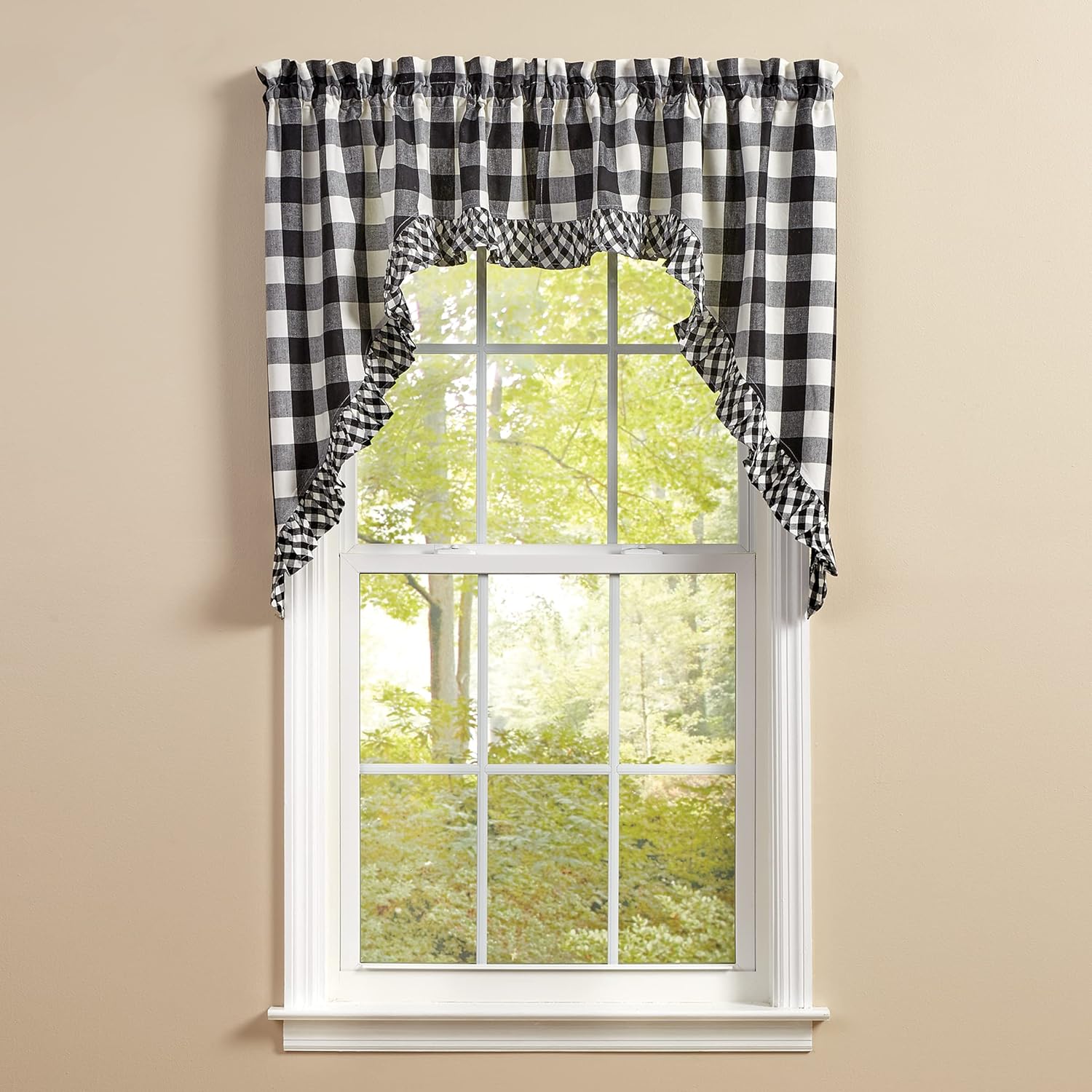 Park Designs Buffalo Check Ruffled Swags - Black 72x36
