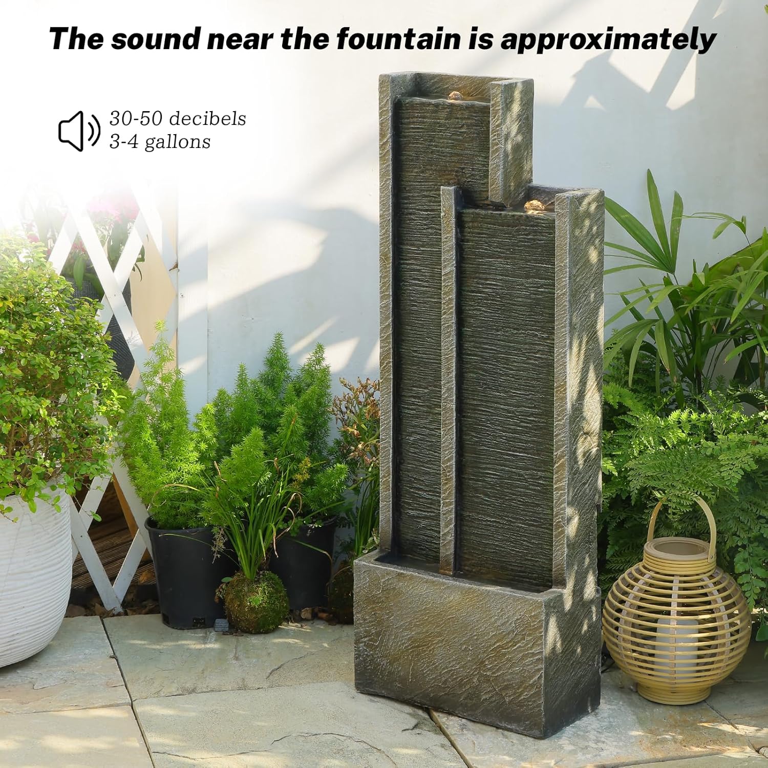 354 Inch Modern Waterfall Fountain with Lights and Gentle Flow