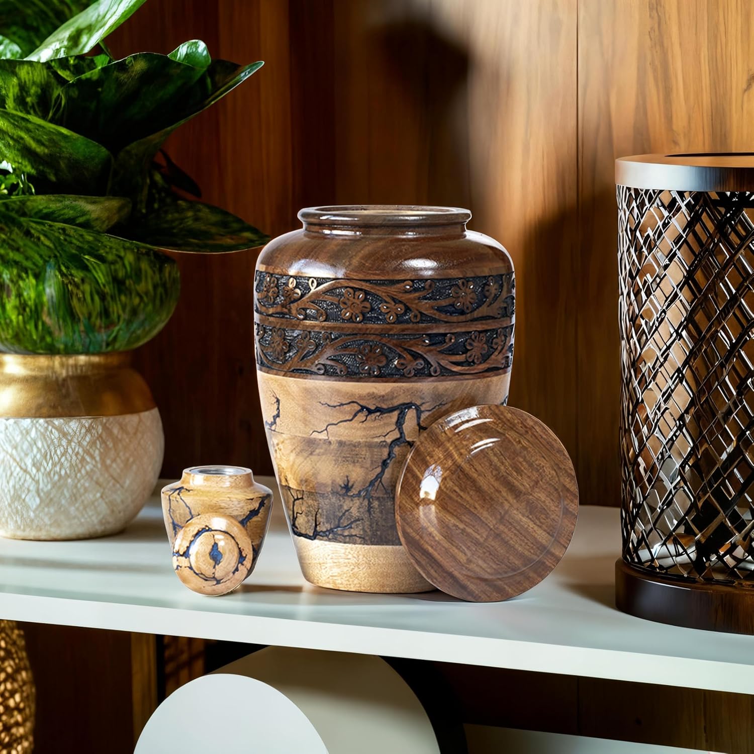 HEYTREND Wooden Cremation Urn Decorative Adult Size