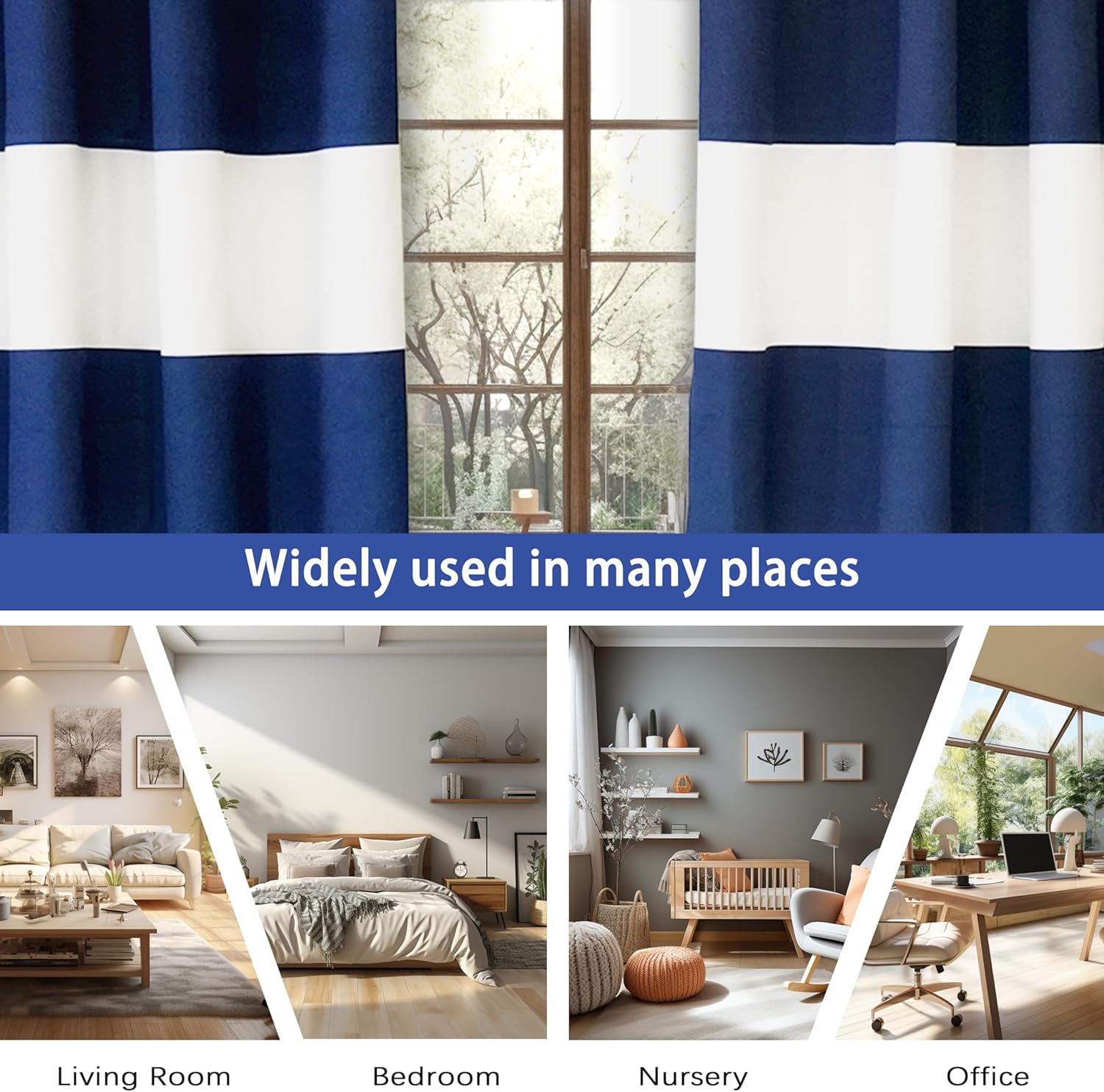 DriftAway Navy Stripe Room Darkening Curtains 2 Panels