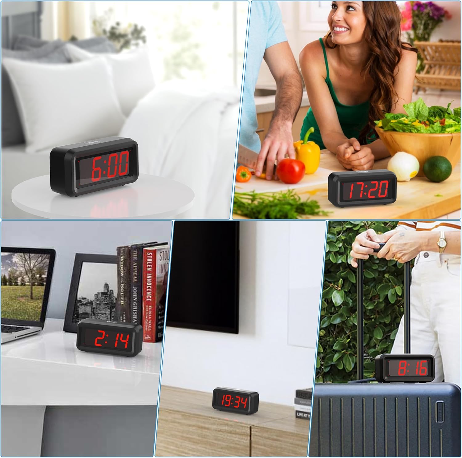 Kwanwa Dual Power Alarm Clock with Auto-Dim Night Mode