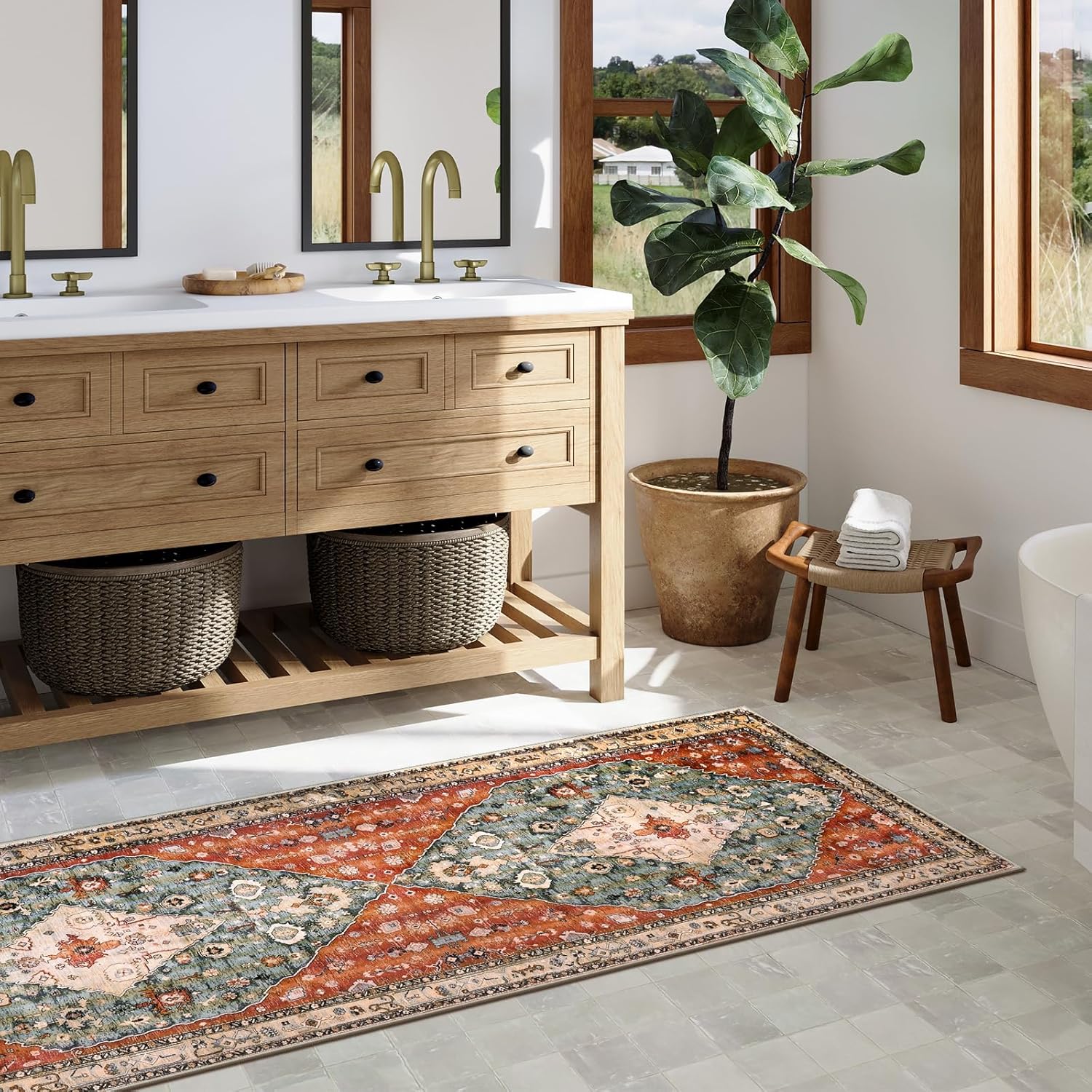 Lahome Boho Tribal 2x6ft Washable Hallway Rug
