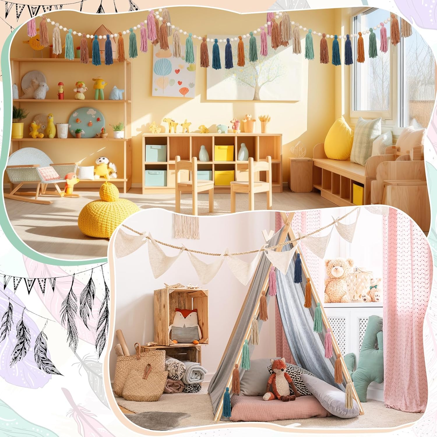 Zeyune 3 Pcs Boho Tassel Garland Wall Decor