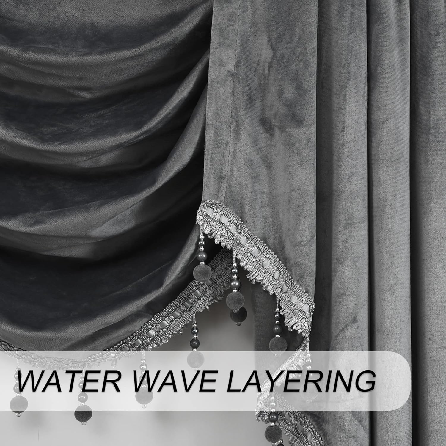 Gray Velvet Valance Swag for Bedroom and Living Room
