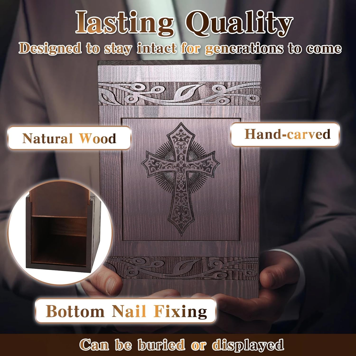 Handcrafted Cremation Urn with Carved Cross