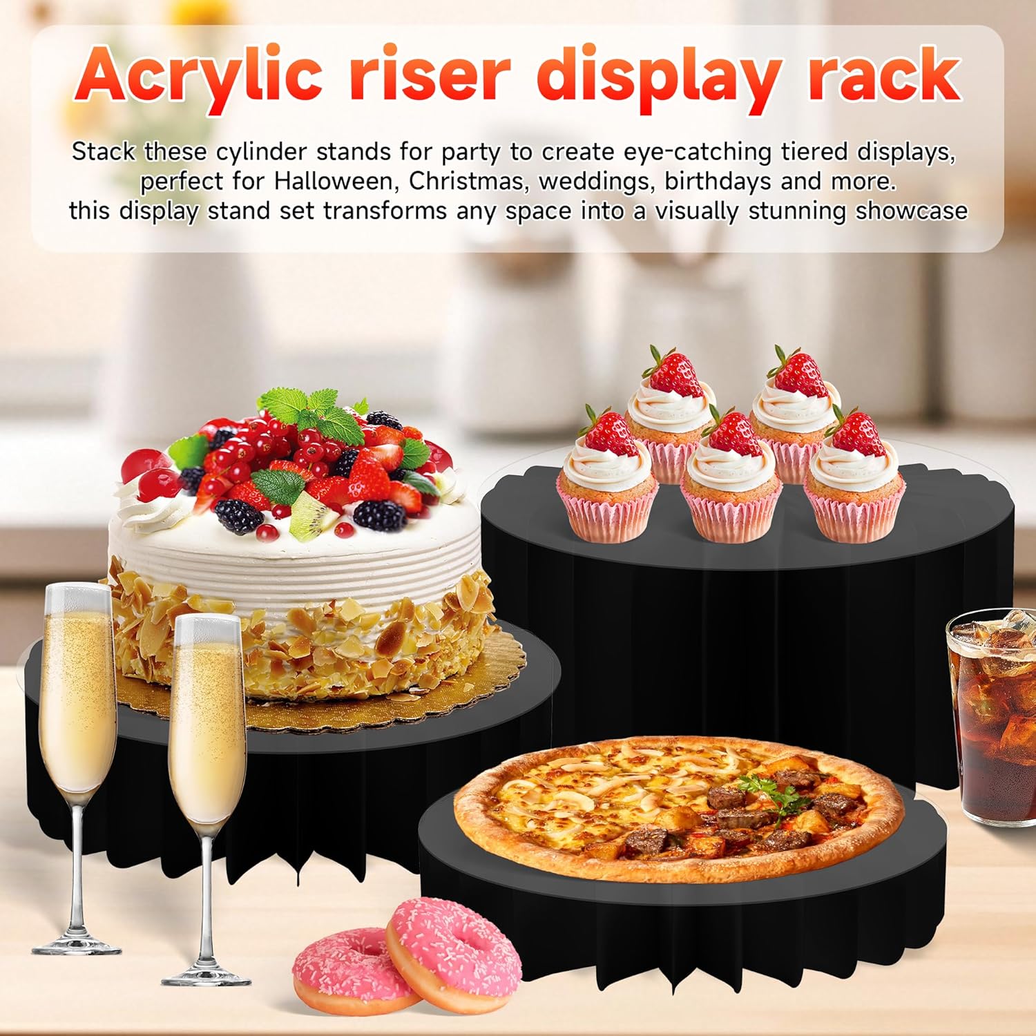 4-Pack Acrylic Buffet Risers for Party and Wedding Displays