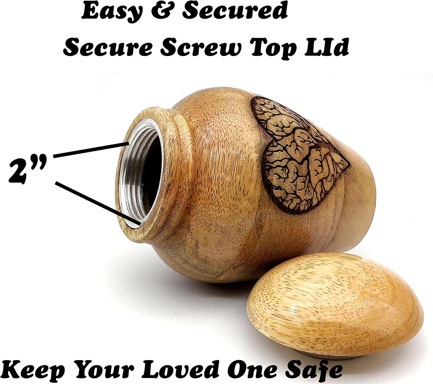 Wooden Cremation Urn with Tree of Life Heart Engraving
