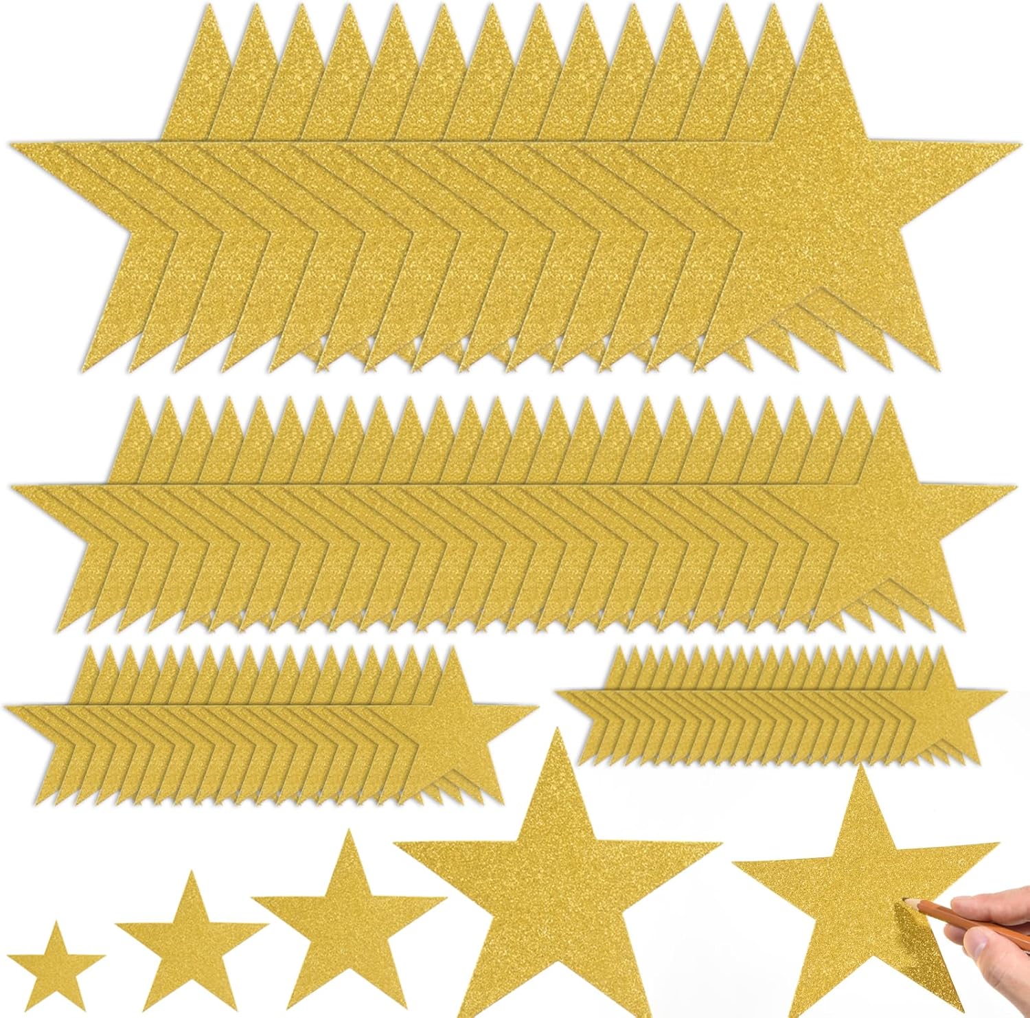 180 Pcs Gold Glitter Star Cutouts for Decorations