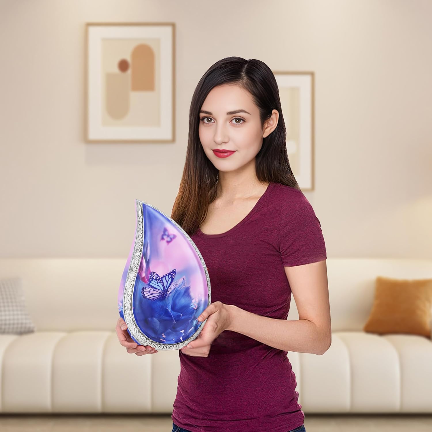 M MEILINXU Blue Butterflies Cremation Urn for Human Ashes