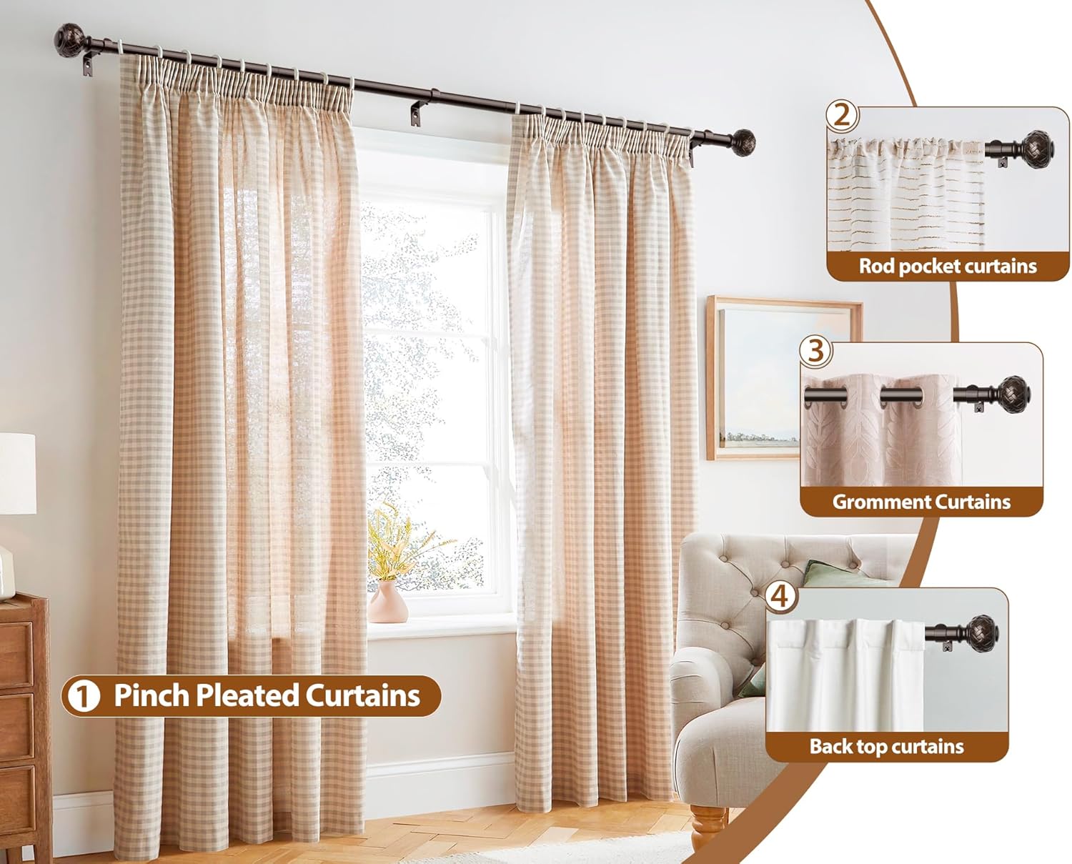 TONIAL Bronze Curtain Rod Adjustable 32-58 Inches
