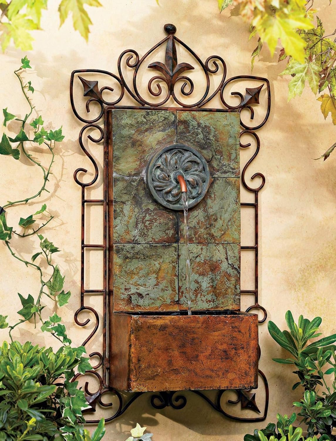 Ibizi 33 Inch Rustic Wall Fountain with LED Light