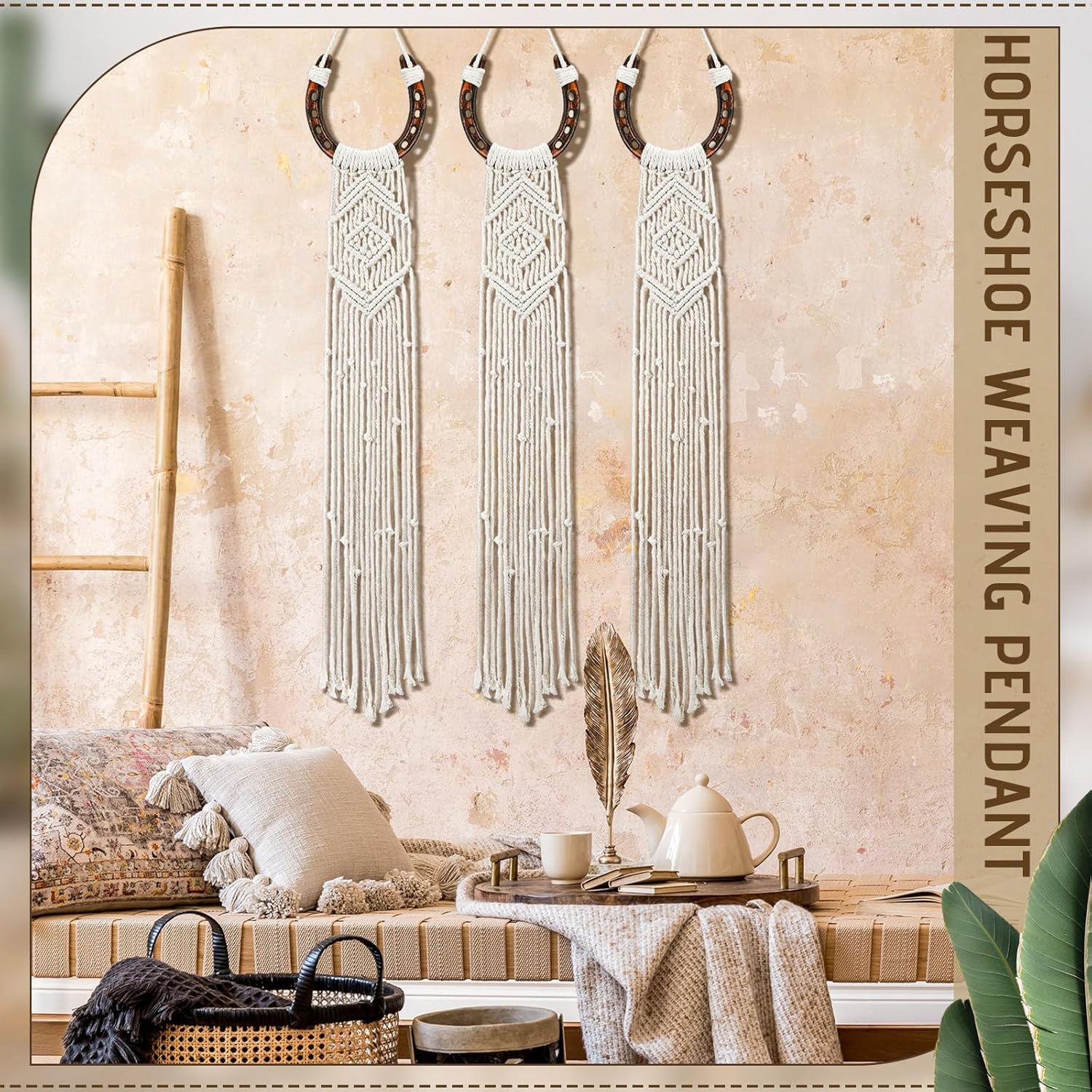Wonderjune 3 Pcs Equestrian Macrame Wall Hanging