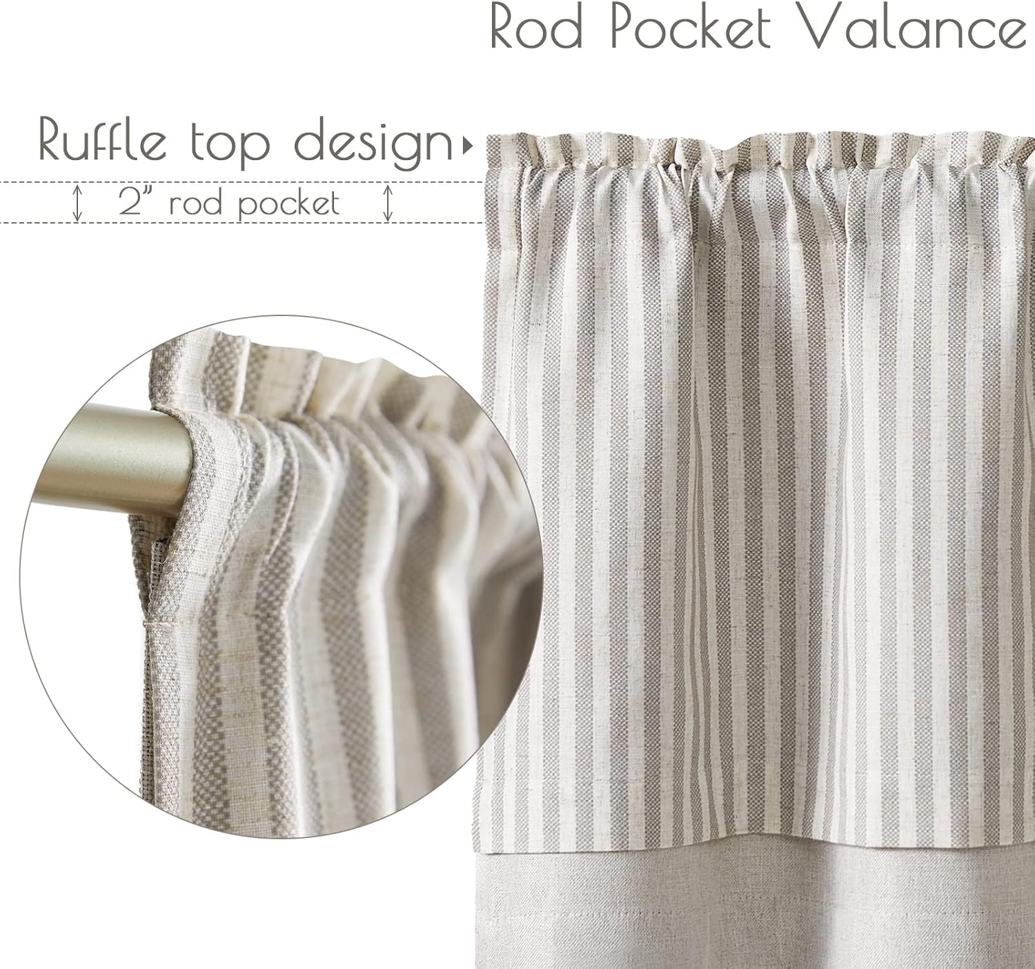 Vangao Farmhouse Valance Linen Blend Stripe Curtain 50x18