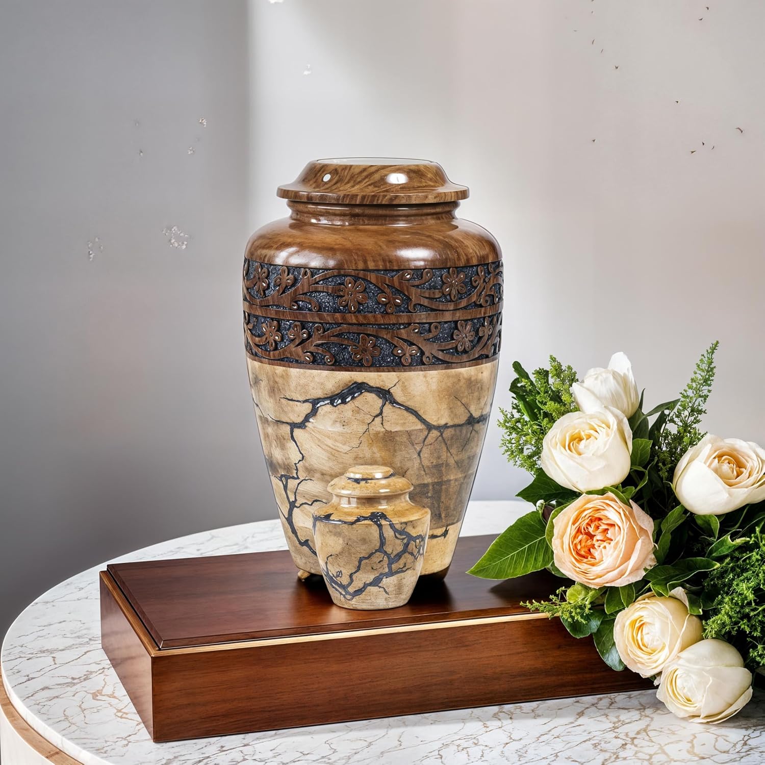 HEYTREND Wooden Cremation Urn Decorative Adult Size
